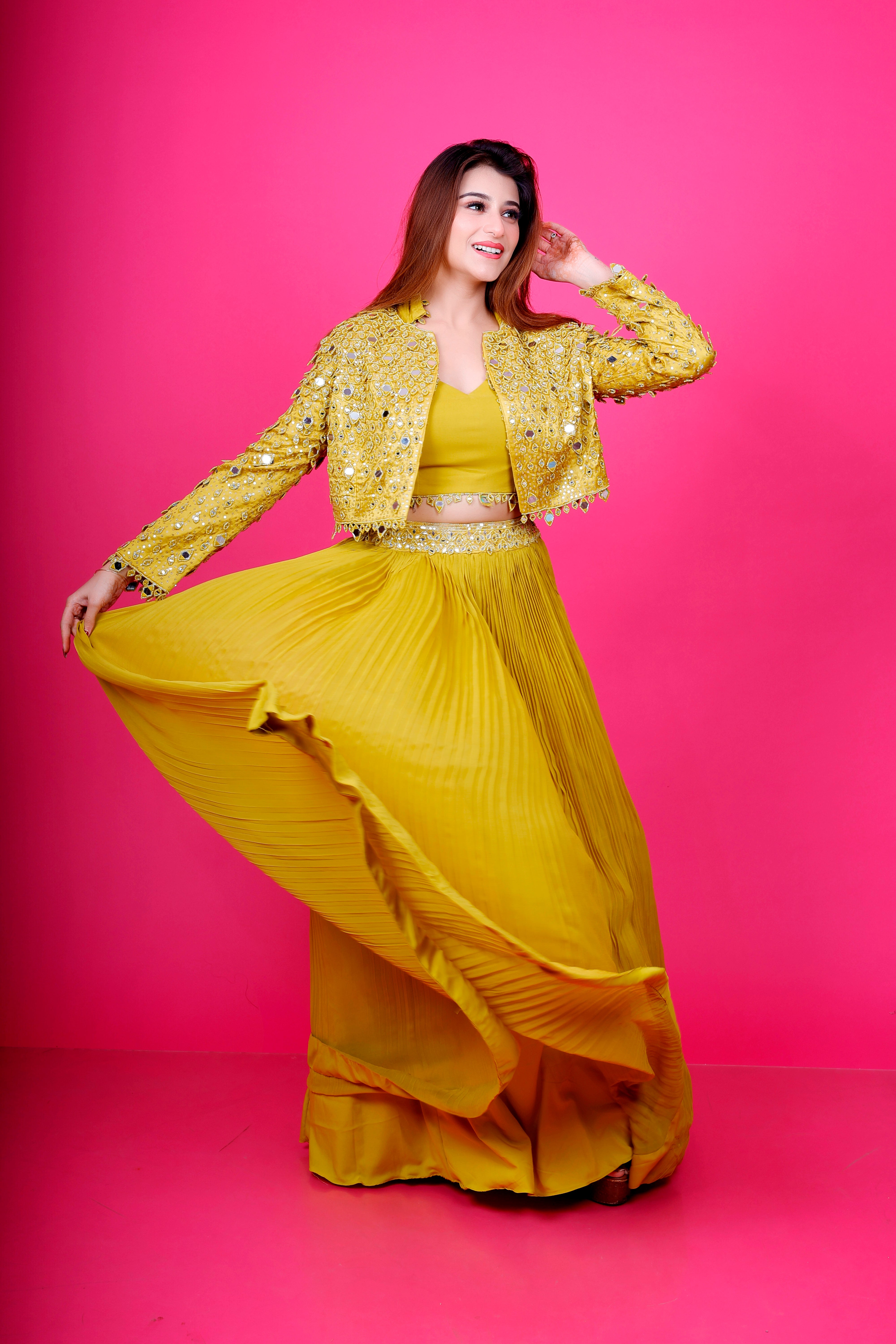 Yellow Skirt top with Jacket