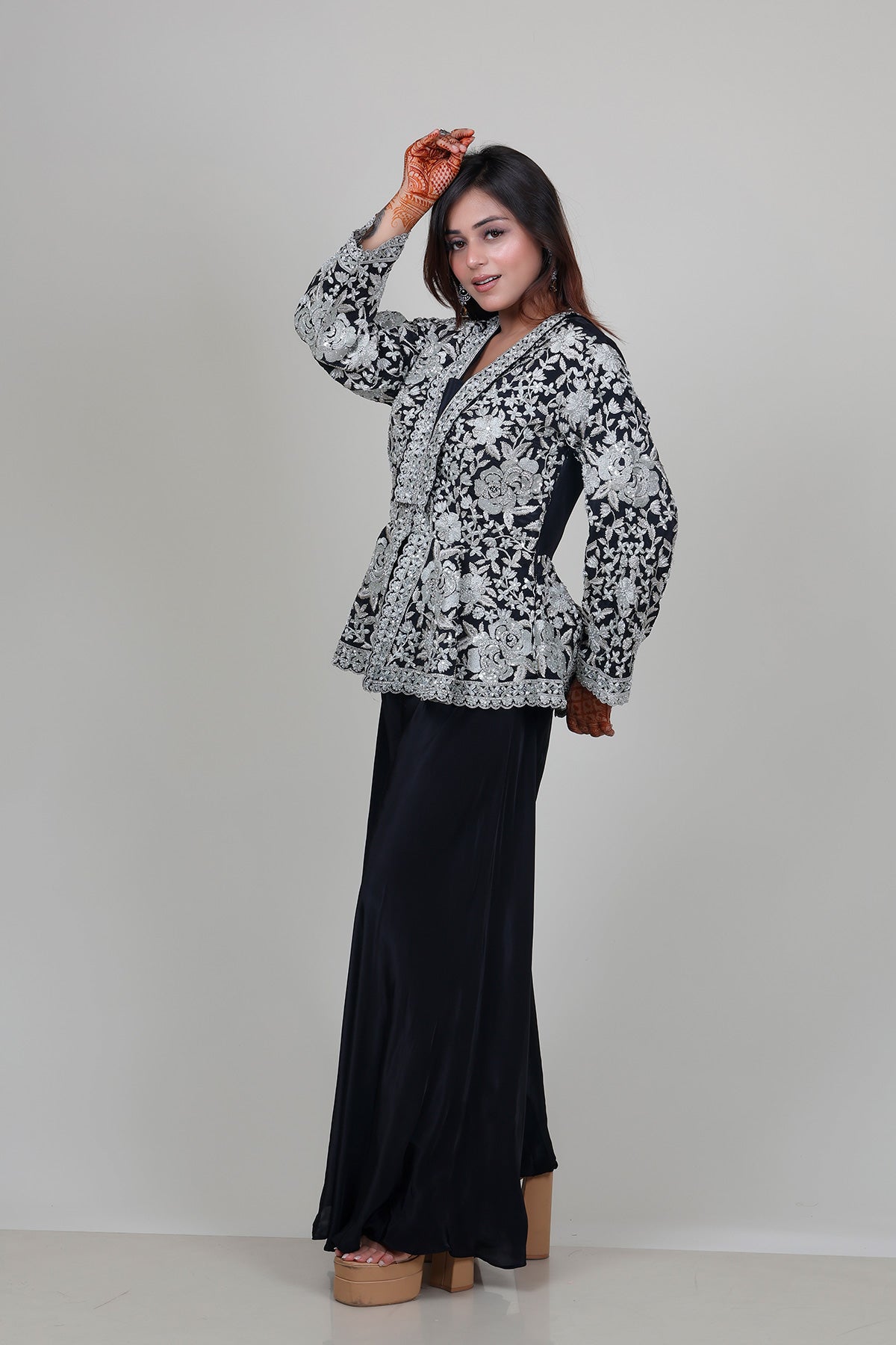 Black Sharara Suit with peplum Top