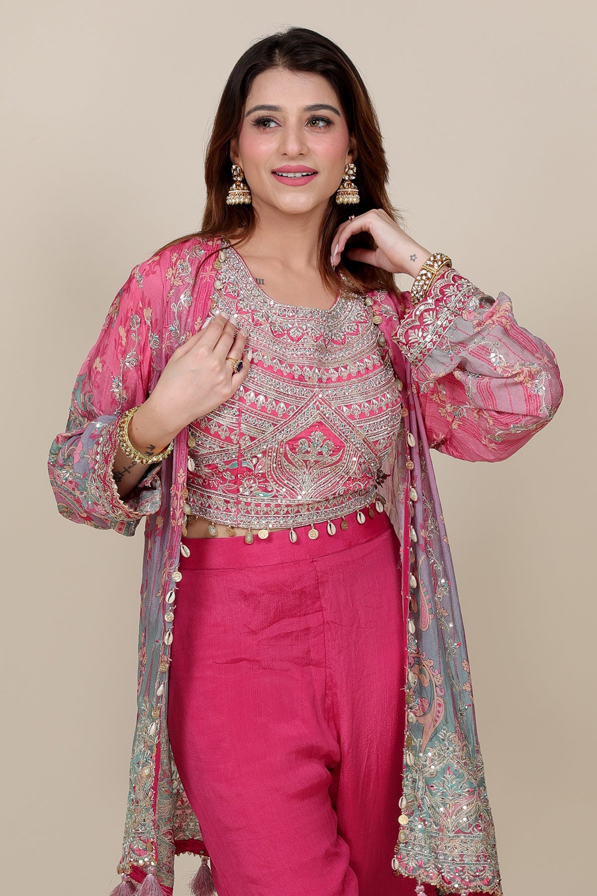 Magenta Gharara with Top with Jacket