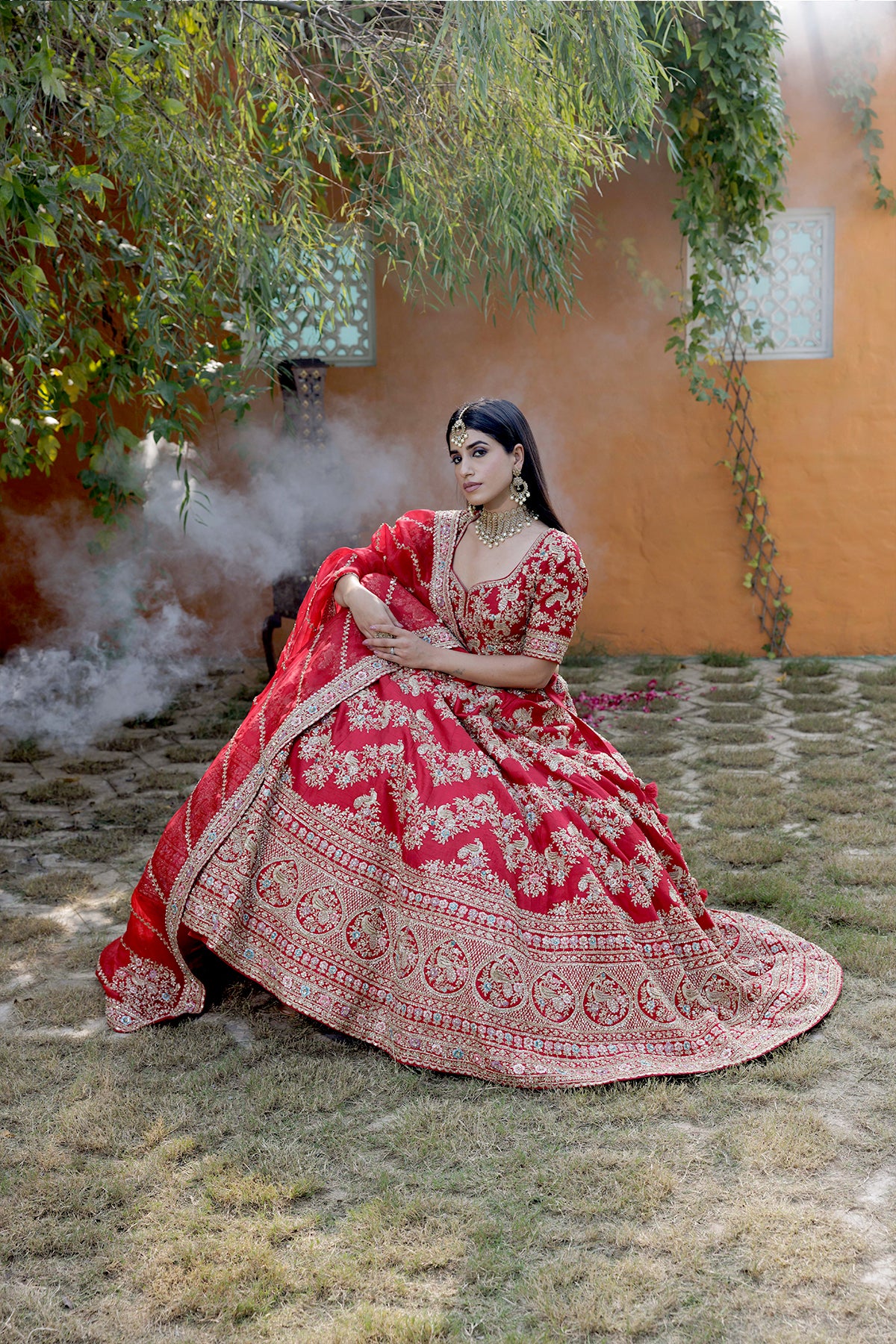 Red Lehenga Choli adorned with hand embroidery