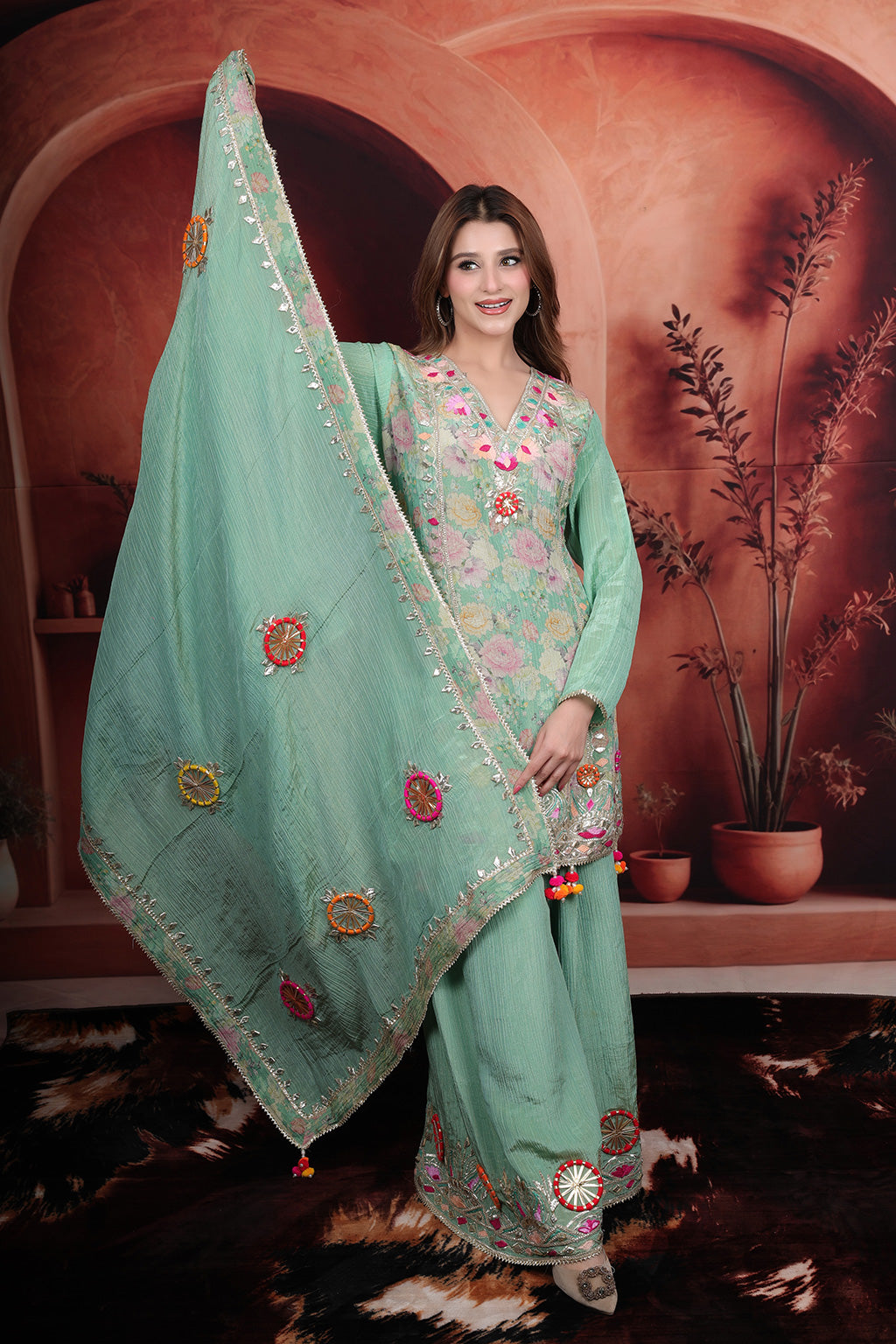 Sea Green Sharara Set With Gotta Patti Embroidered Detail