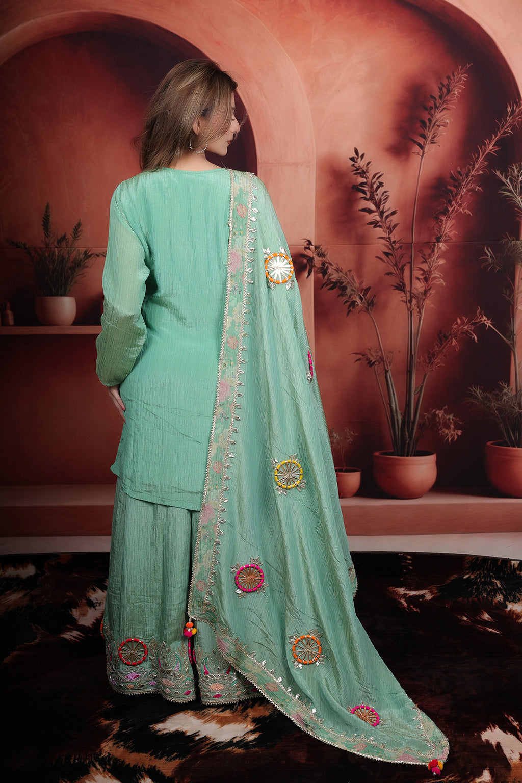 Sea Green Sharara Set With Gotta Patti Embroidered Detail