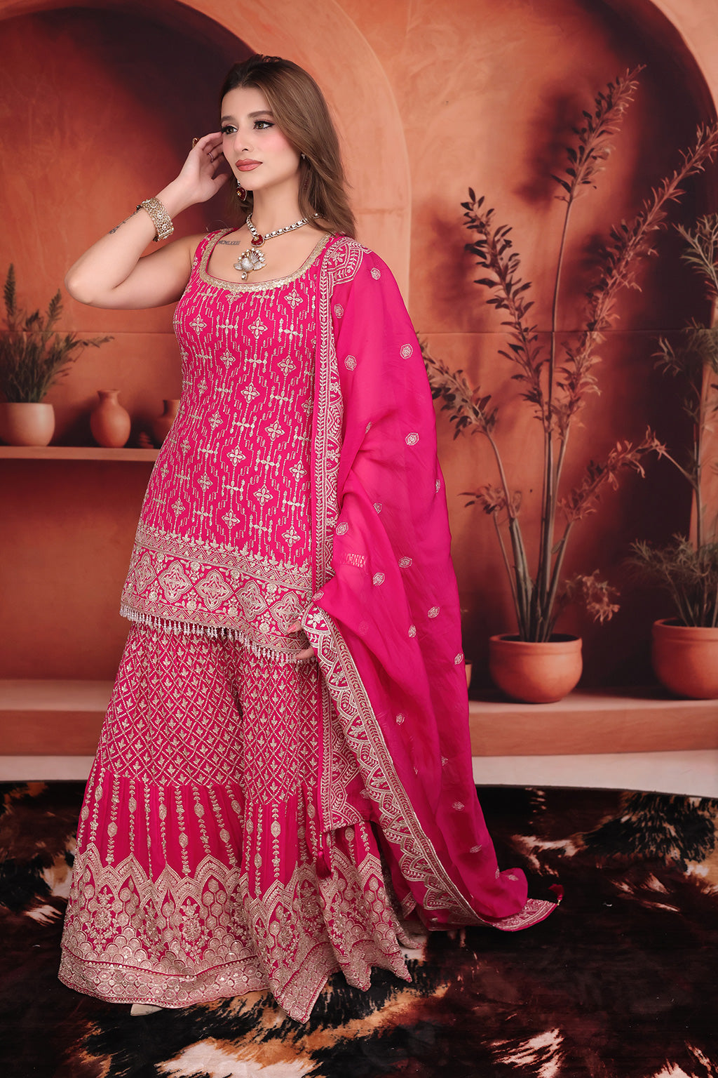 Magenta Sharara Suit in Georgette