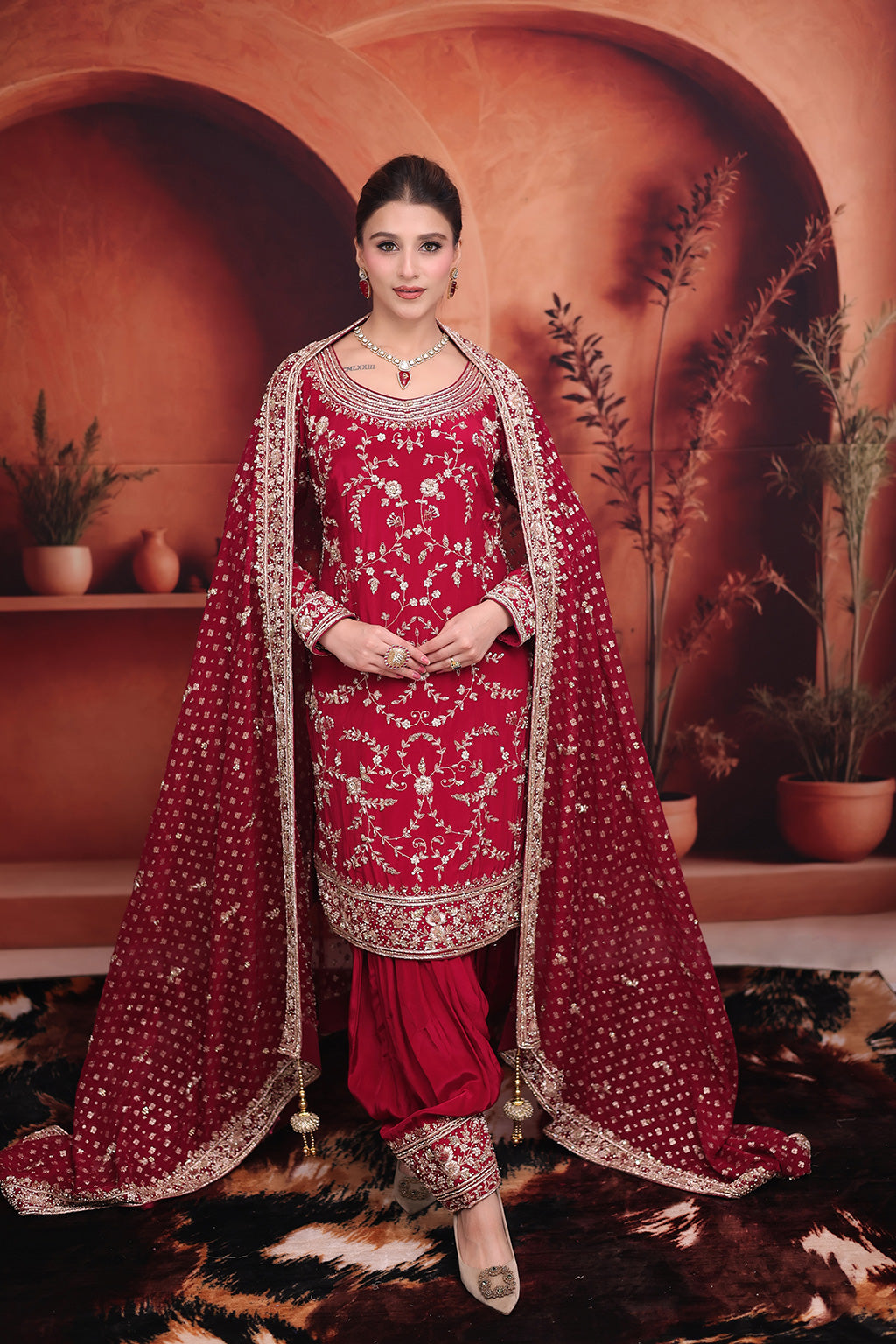 Maroon Bridal Suit in Crepe