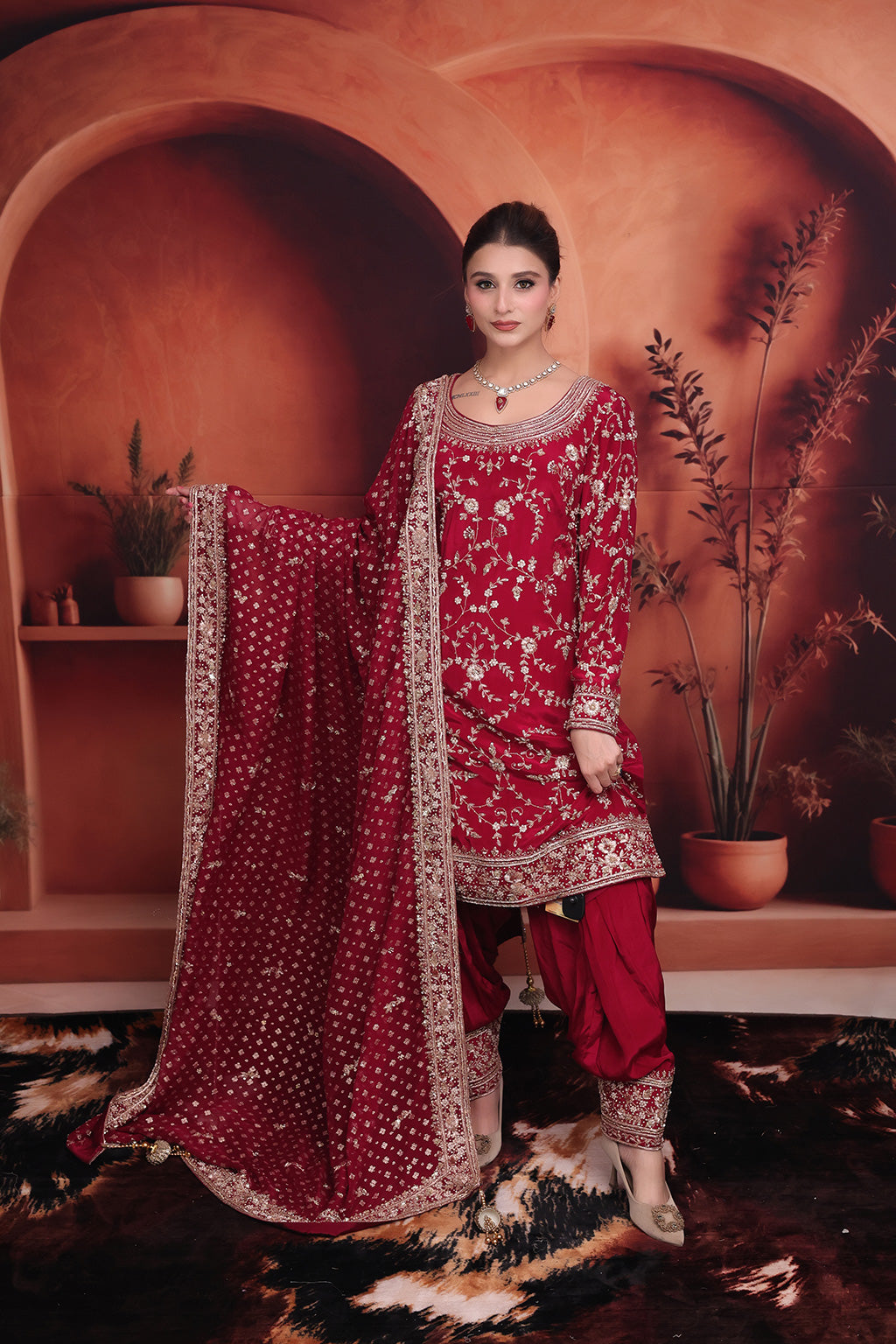 Maroon Bridal Suit in Crepe