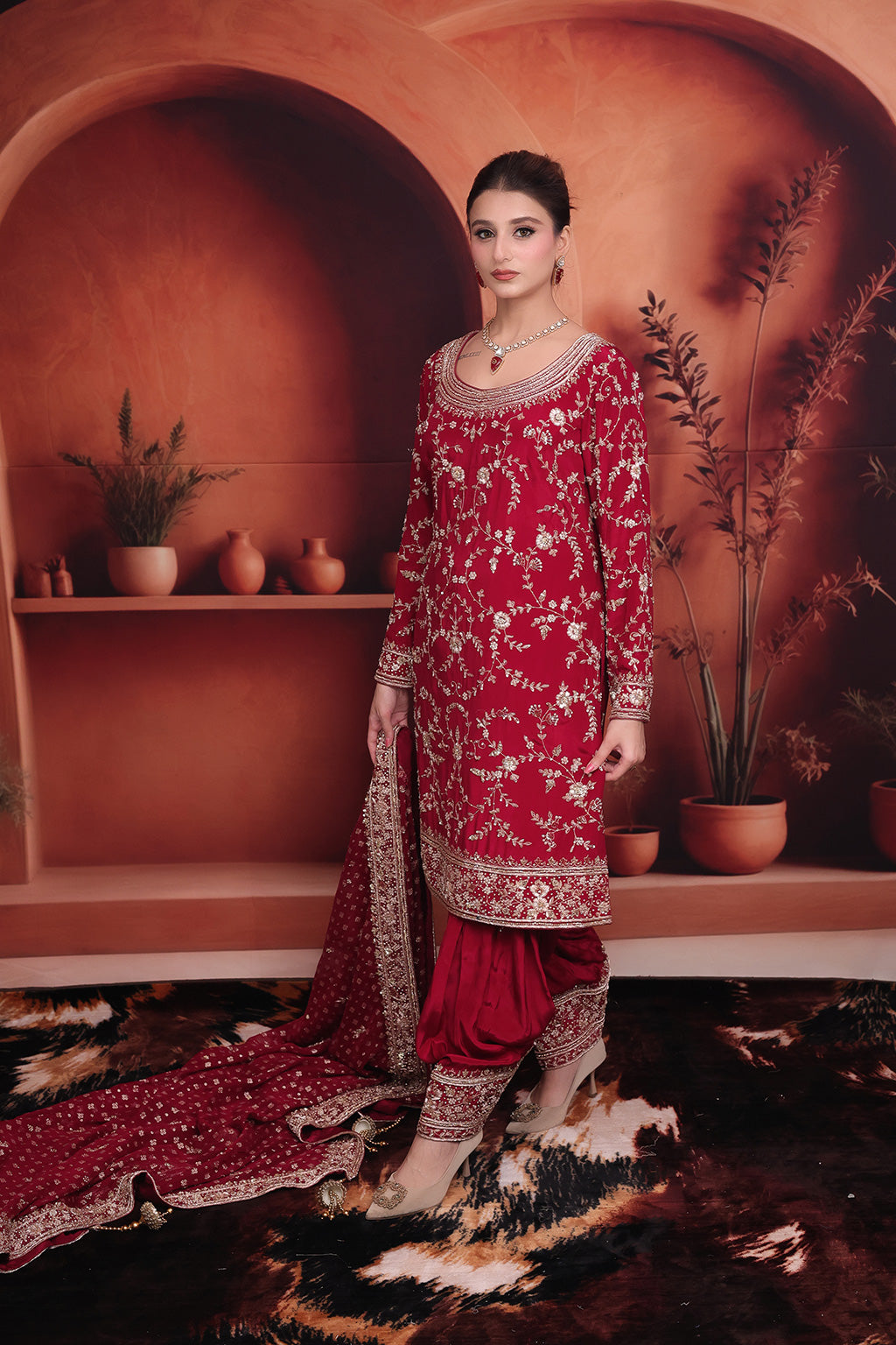 Maroon Bridal Suit in Crepe