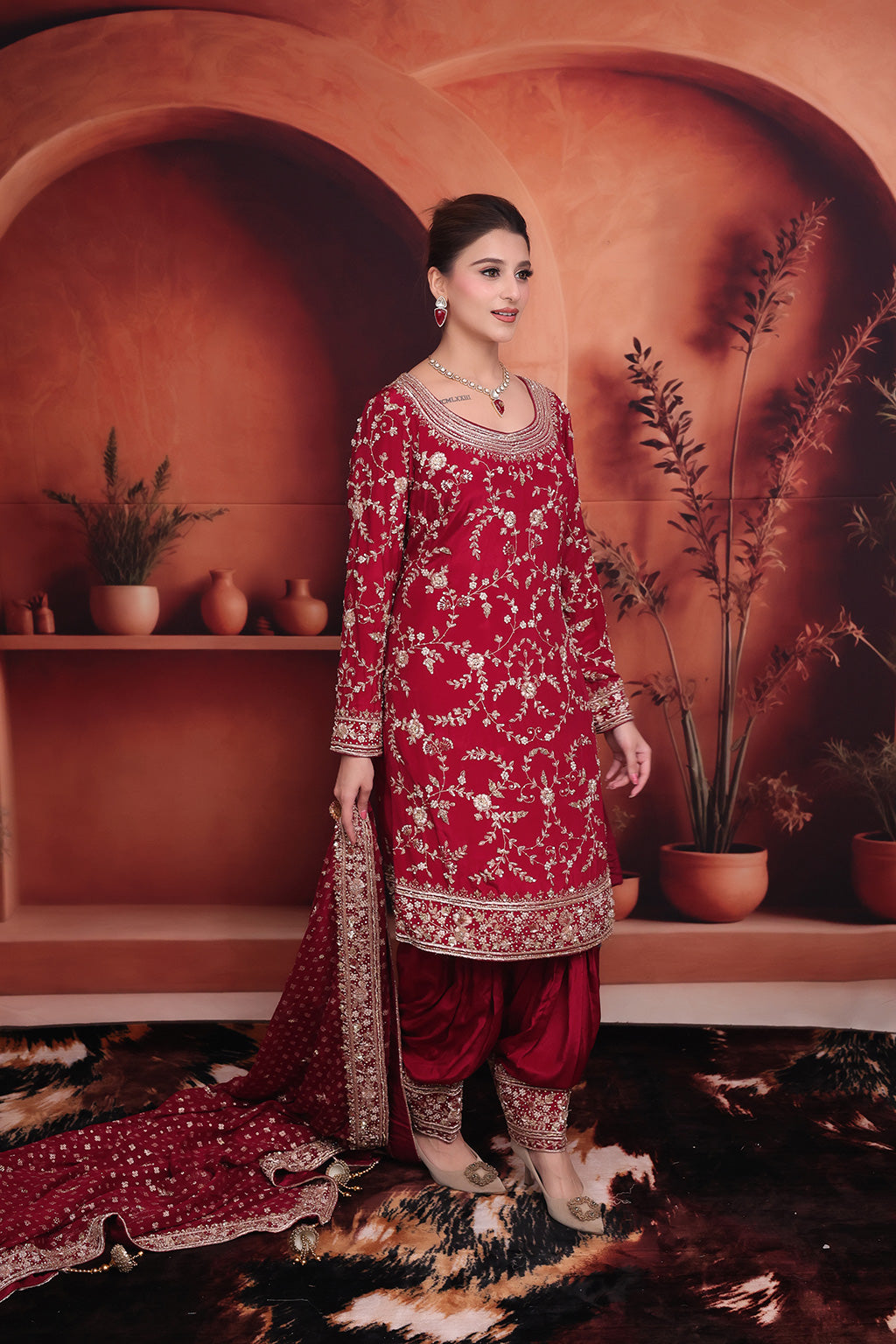 Maroon Bridal Suit in Crepe