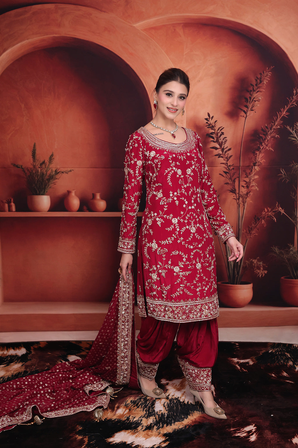 Maroon Bridal Suit in Crepe