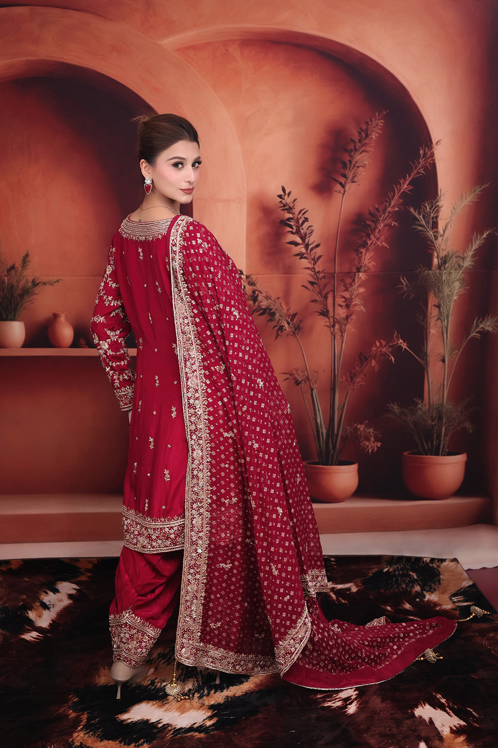 Maroon Bridal Suit in Crepe