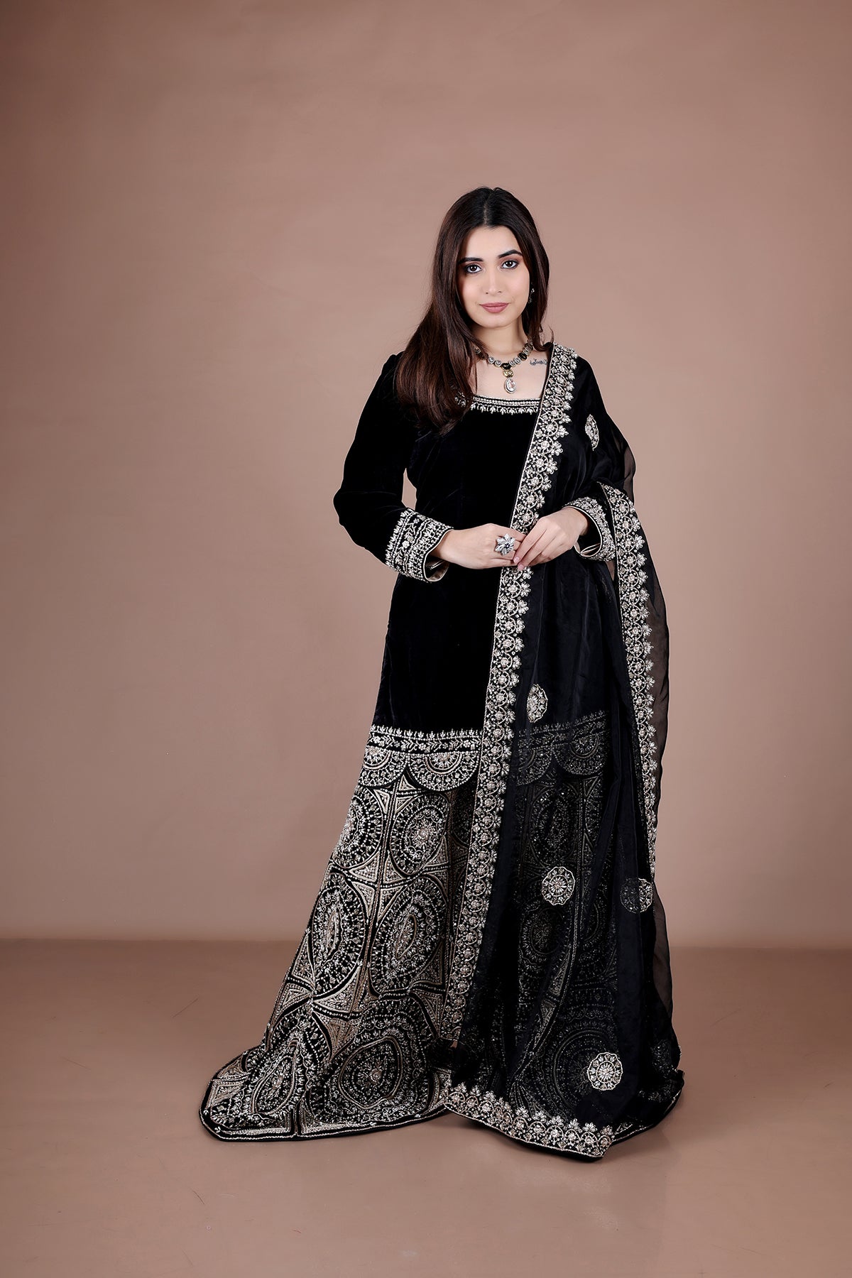 Black Sharara suit in Velvet