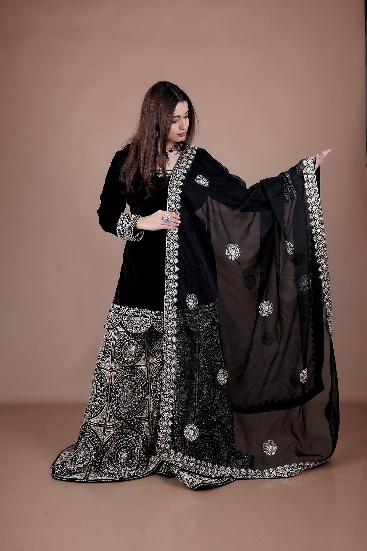 Black Sharara suit in Velvet