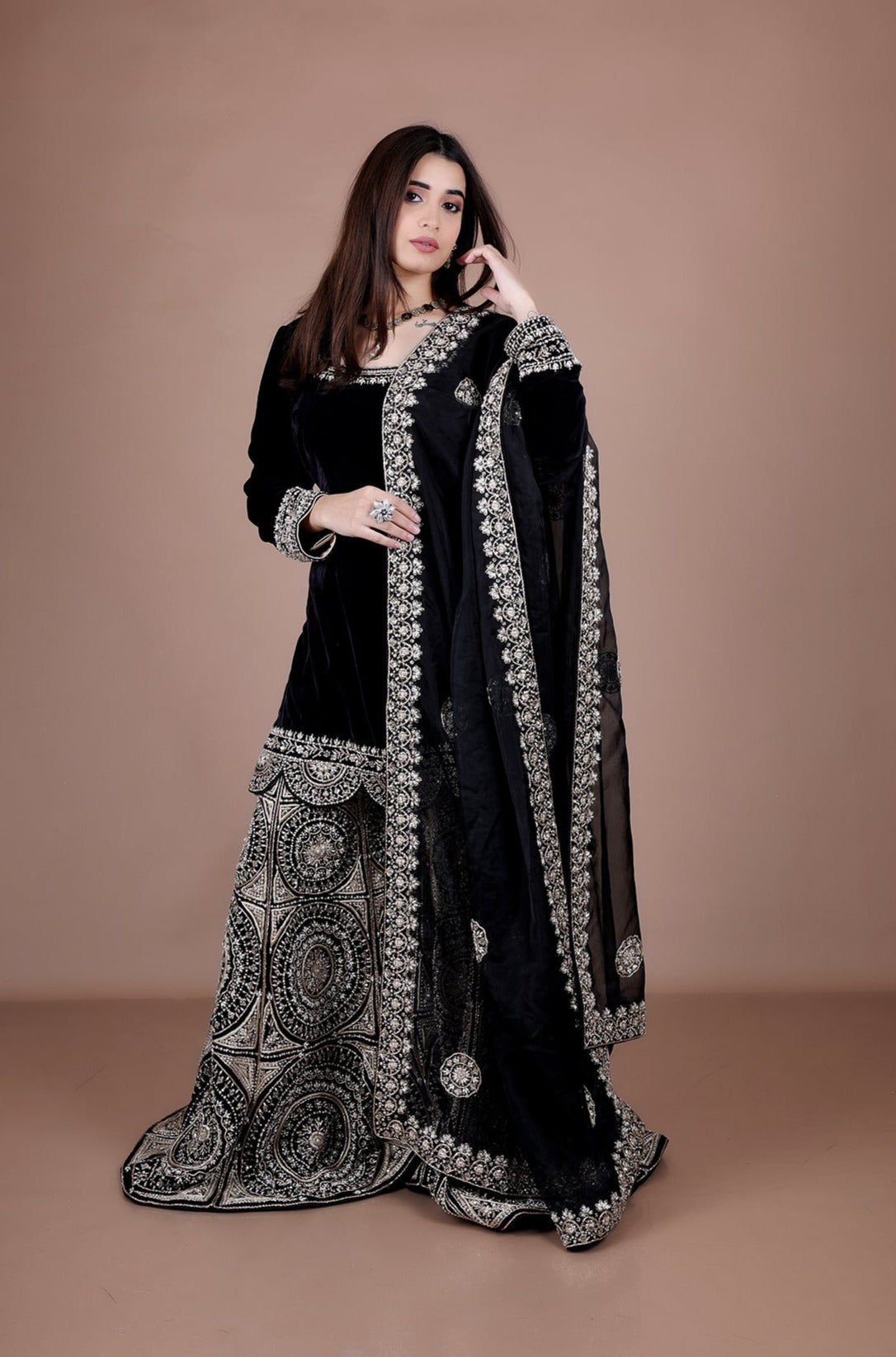 Black Sharara suit in Velvet Roop Kala Black Sharara suit in Velvet Roop Kala