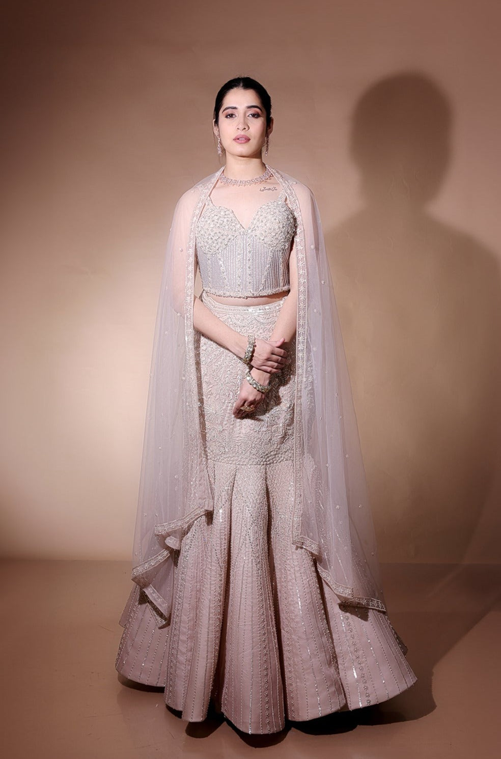 Blush pink Fish-Cut Lehenga And Blouse With heavy hand embroidery