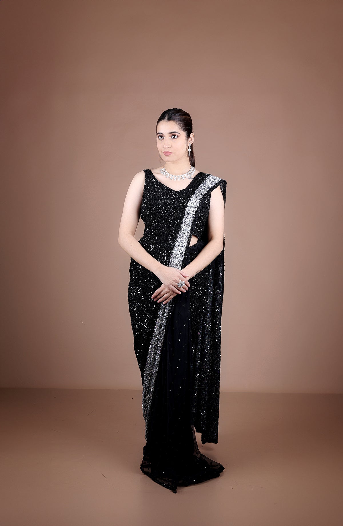 Black drape saree in sequin Fabric