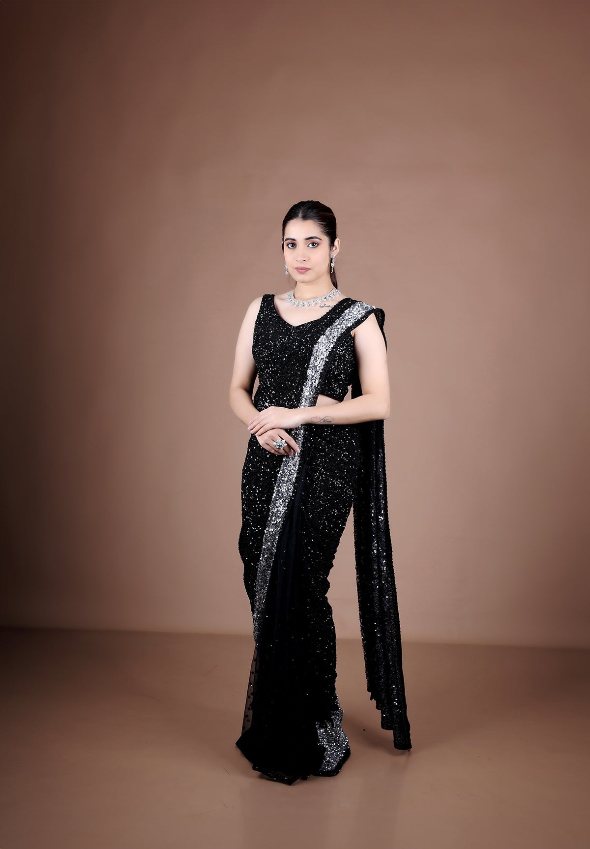 Black drape saree in sequin Fabric