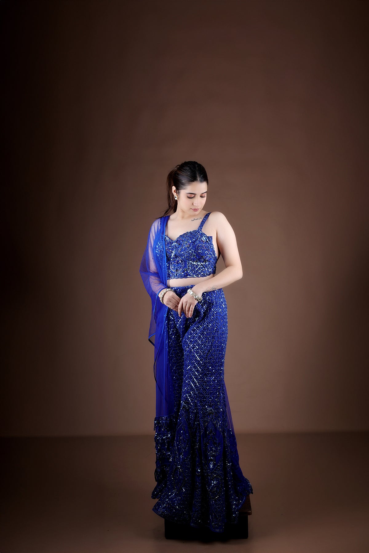Royal Blue Sharara with Top adorned with hand embroidery