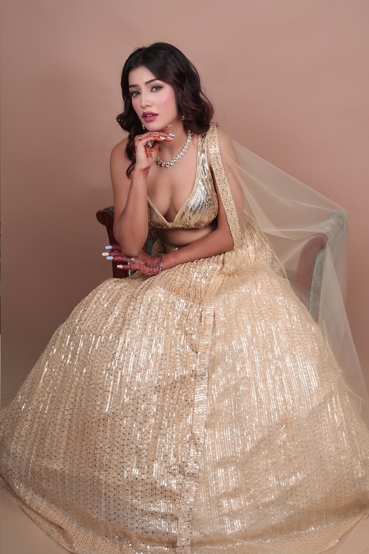 Golden Lehenga in sequence Fabric with Net Dupatta