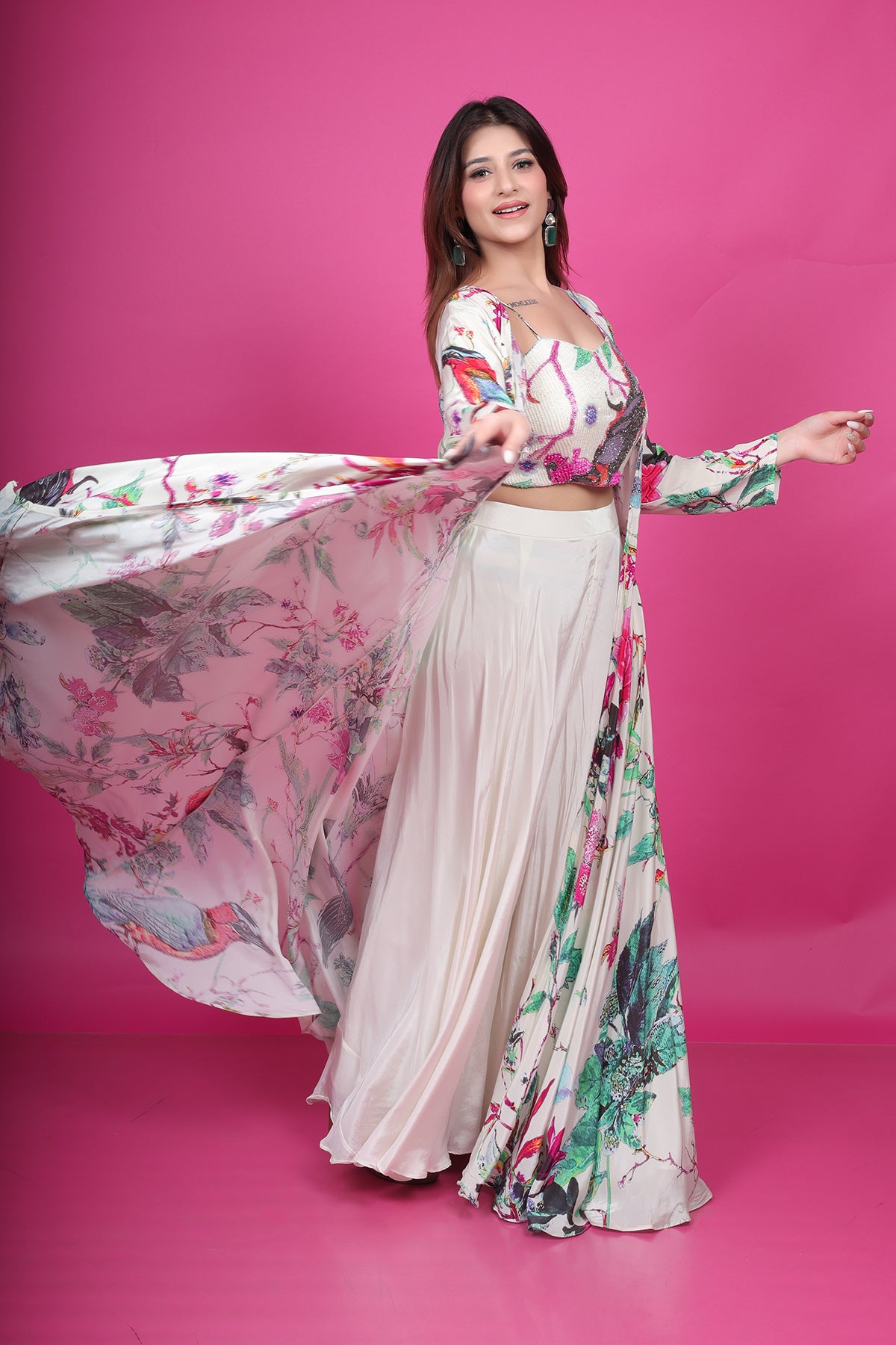 White Sharara Set with Cape in Crepe