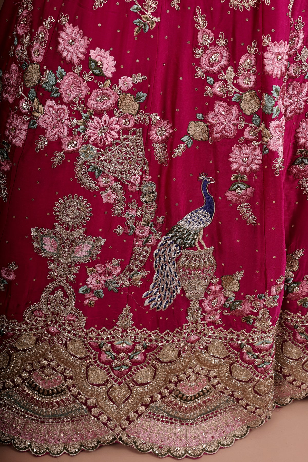 Rose Bud Cherry Lehenga in Silk fabric adorned with thread embroidery