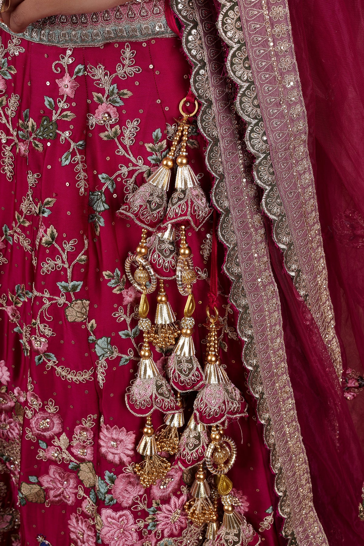 Rose Bud Cherry Lehenga in Silk fabric adorned with thread embroidery