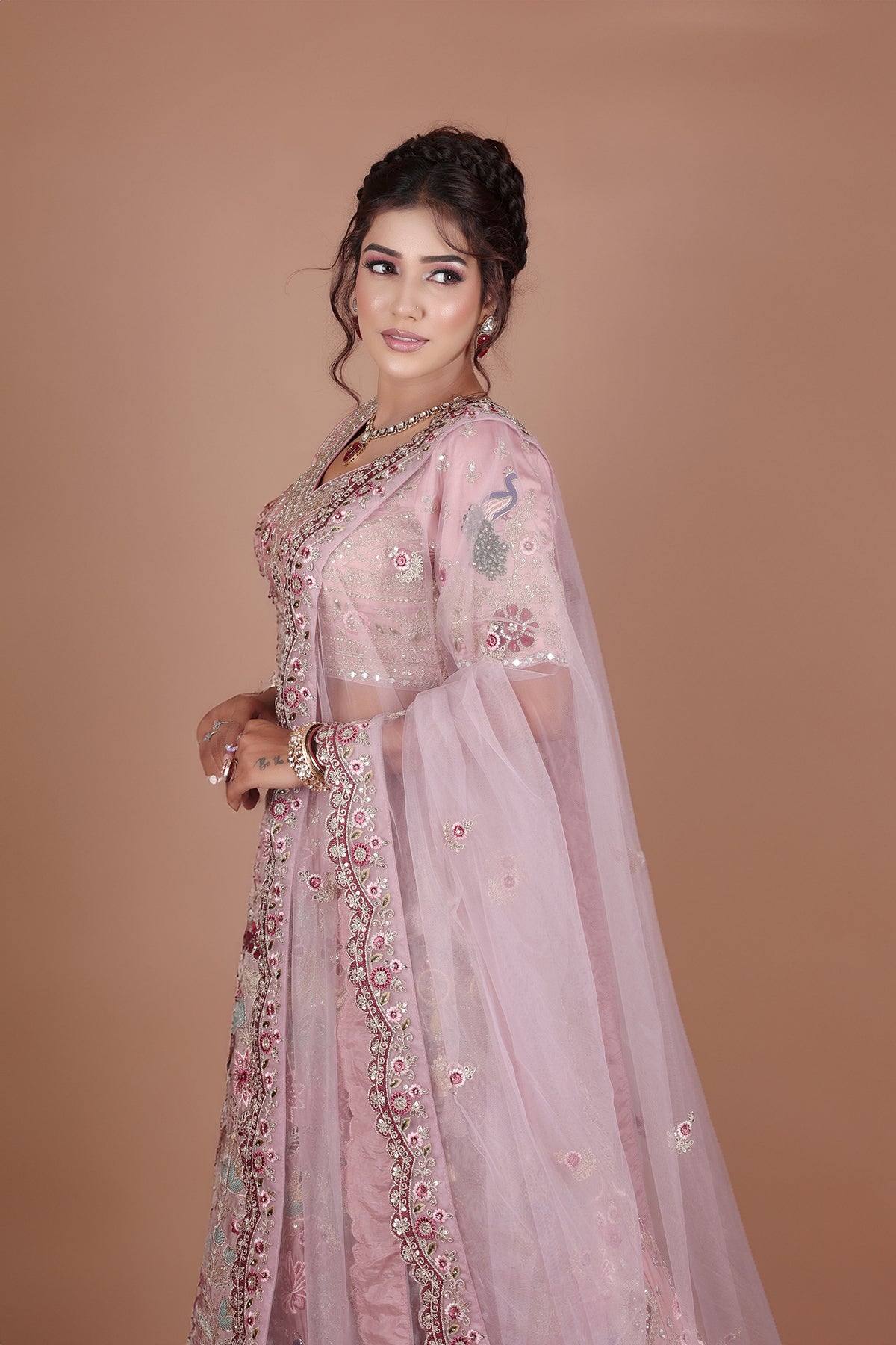 Rose Lehenga in Silk fabric adorned with thread embroidery