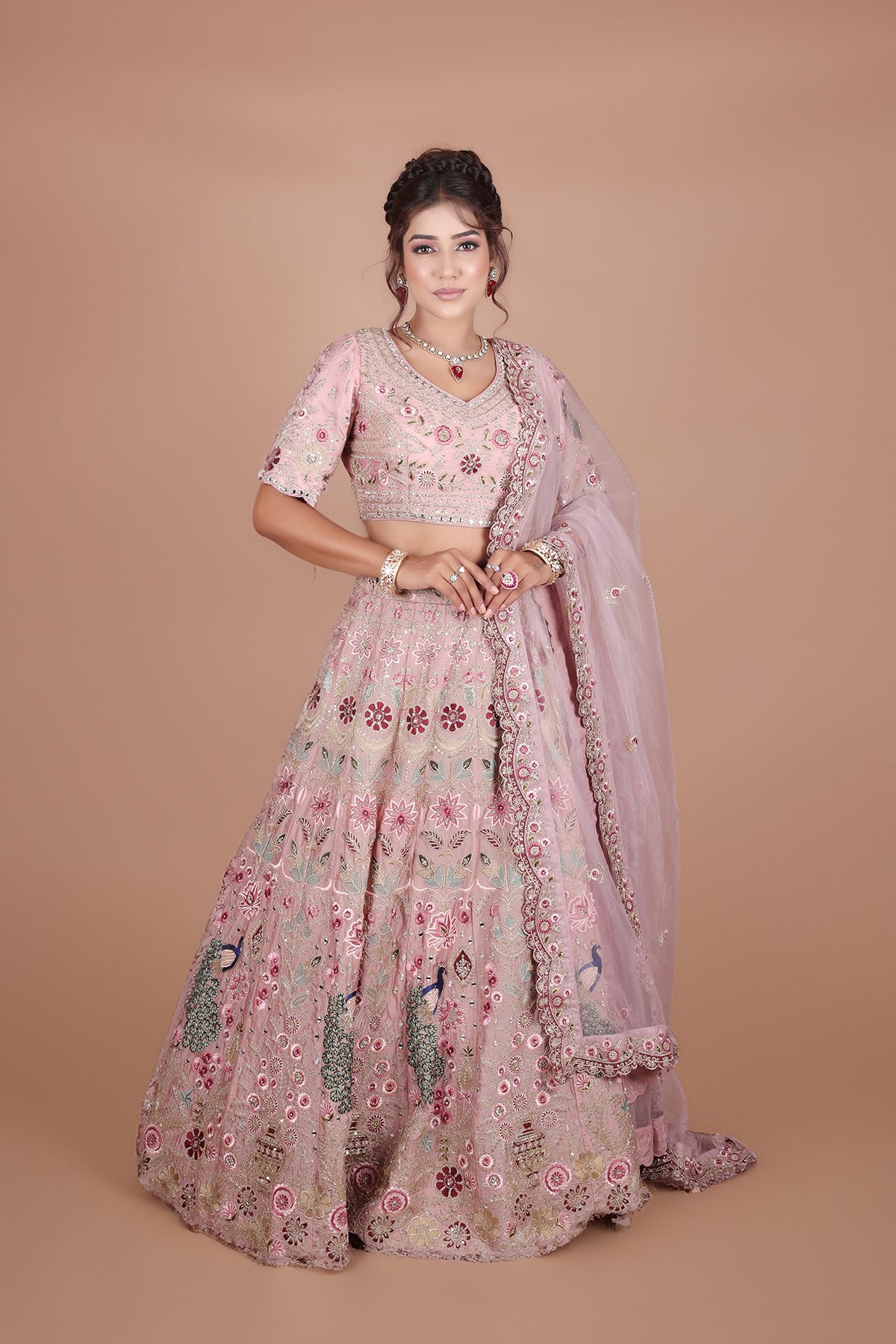 Rose Lehenga in Silk fabric adorned with thread embroidery