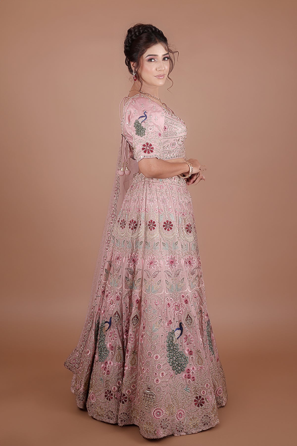 Rose Lehenga in Silk fabric adorned with thread embroidery