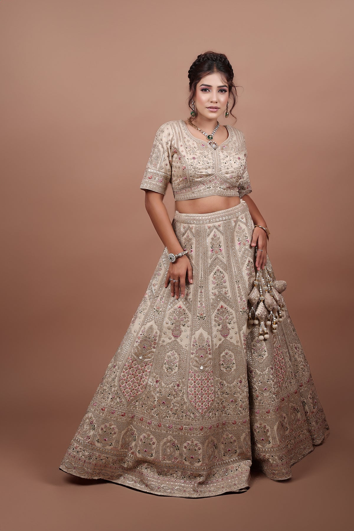 Pearl Bush Lehenga in Silk fabric adorned with thread embroidery