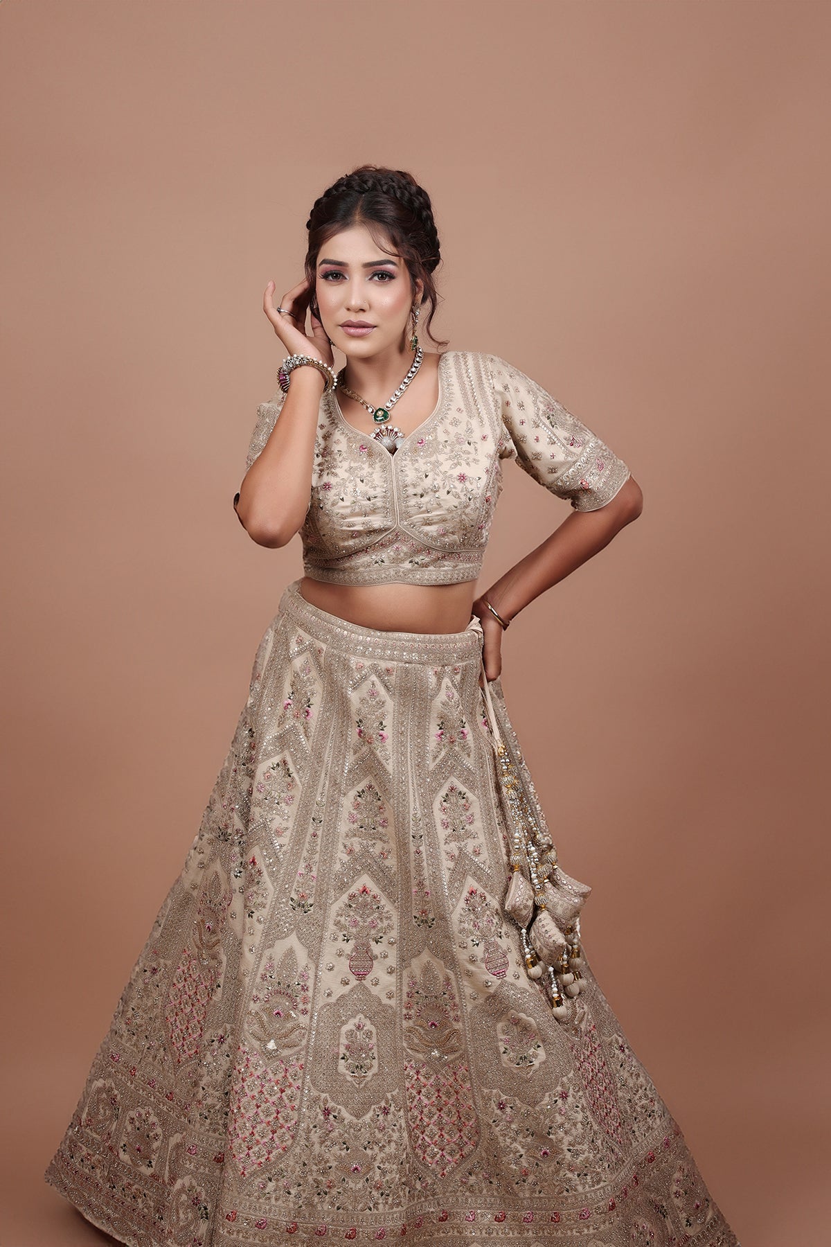 Pearl Bush Lehenga in Silk fabric adorned with thread embroidery