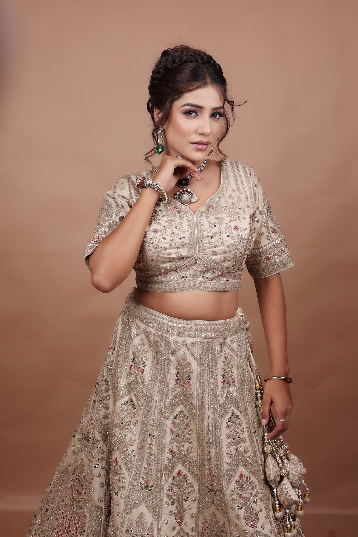 Pearl Bush Lehenga in Silk fabric adorned with thread embroidery