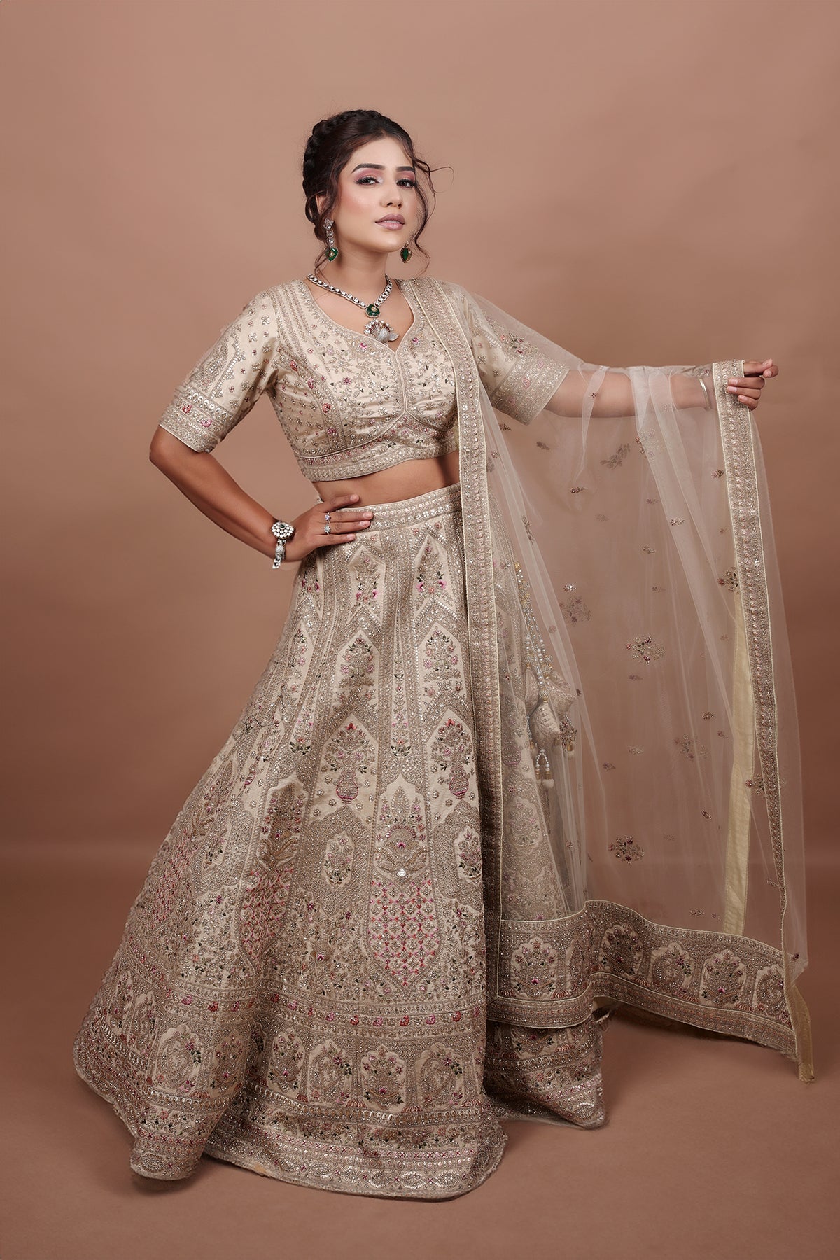 Pearl Bush Lehenga in Silk fabric adorned with thread embroidery