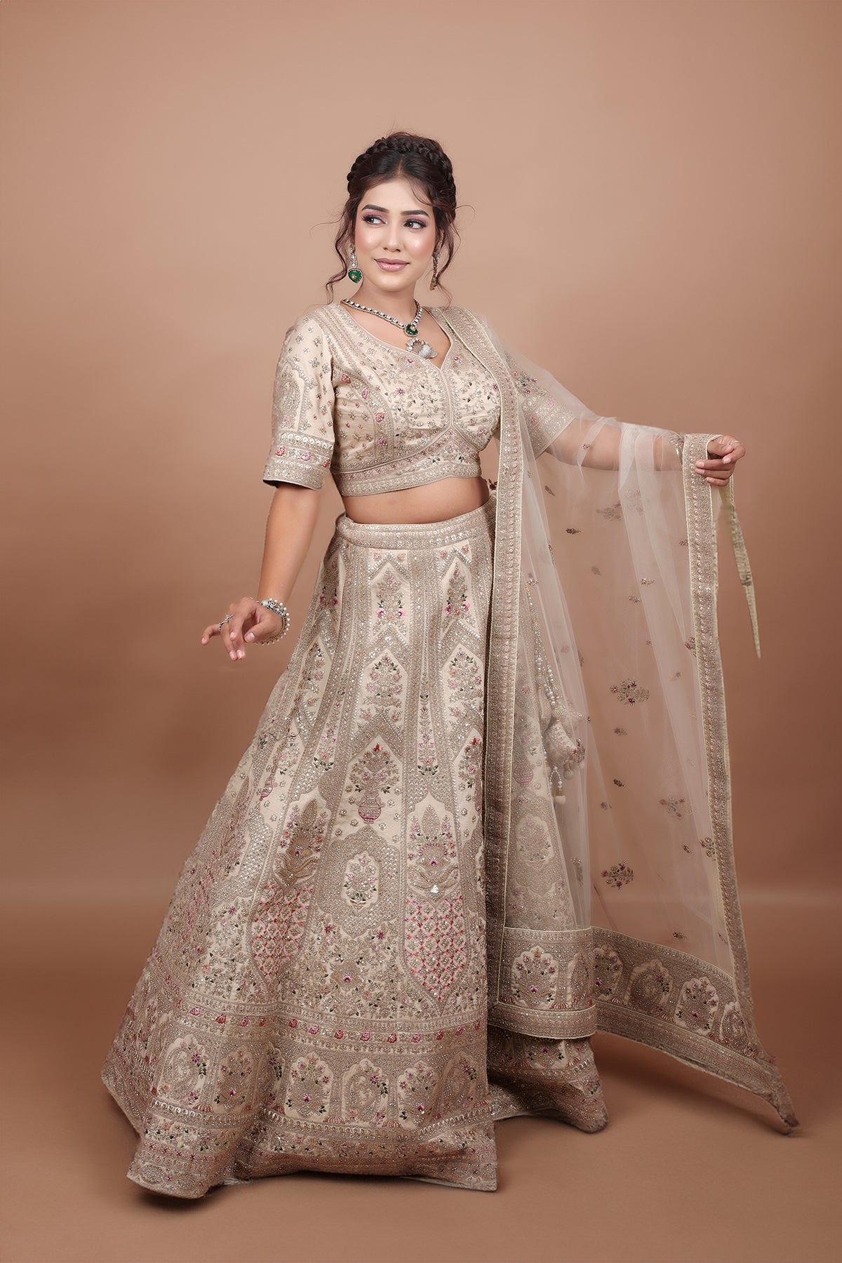 Pearl Bush Lehenga in Silk fabric adorned with thread embroidery