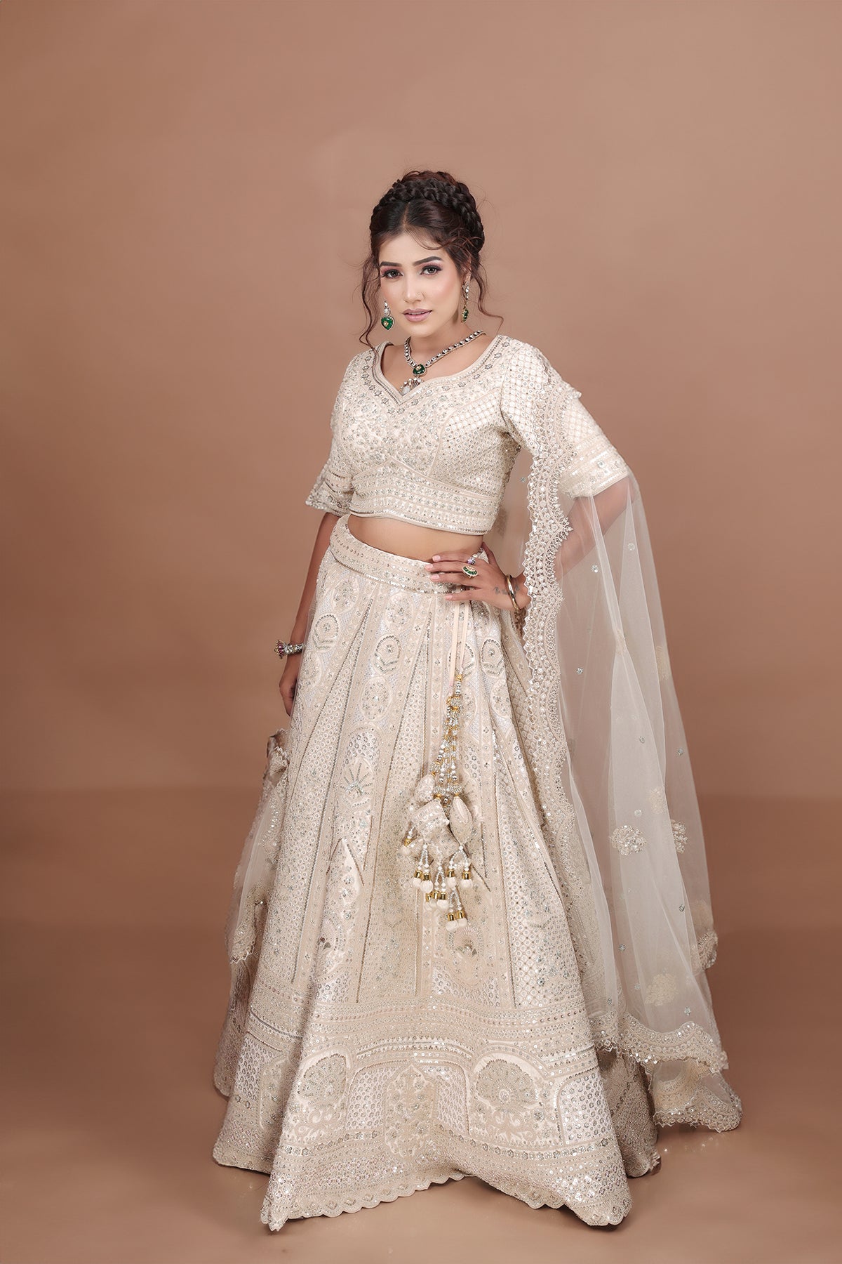 Pearl Bush Lehenga in Silk fabric adorned with thread embroidery