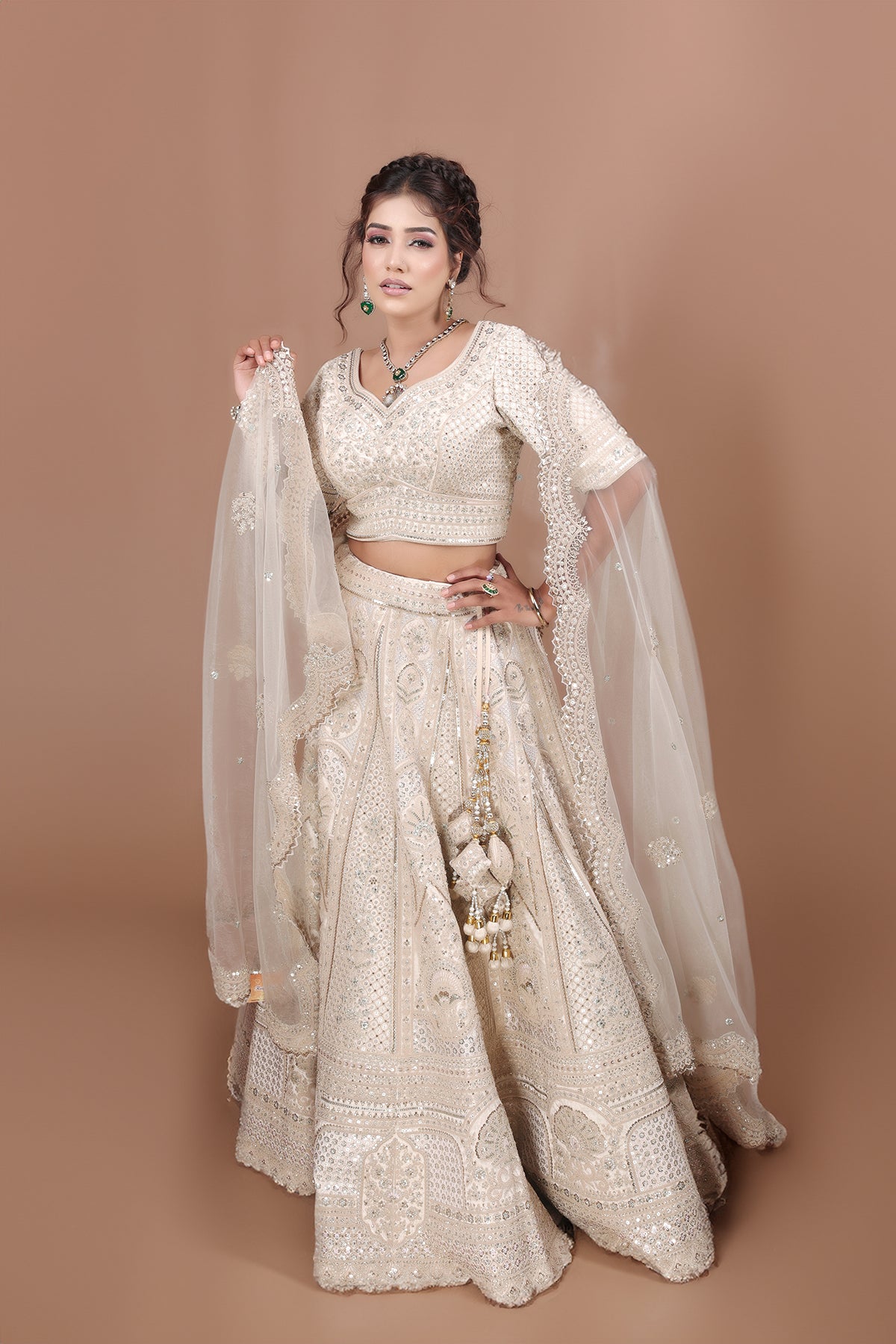 Pearl Bush Lehenga in Silk fabric adorned with thread embroidery