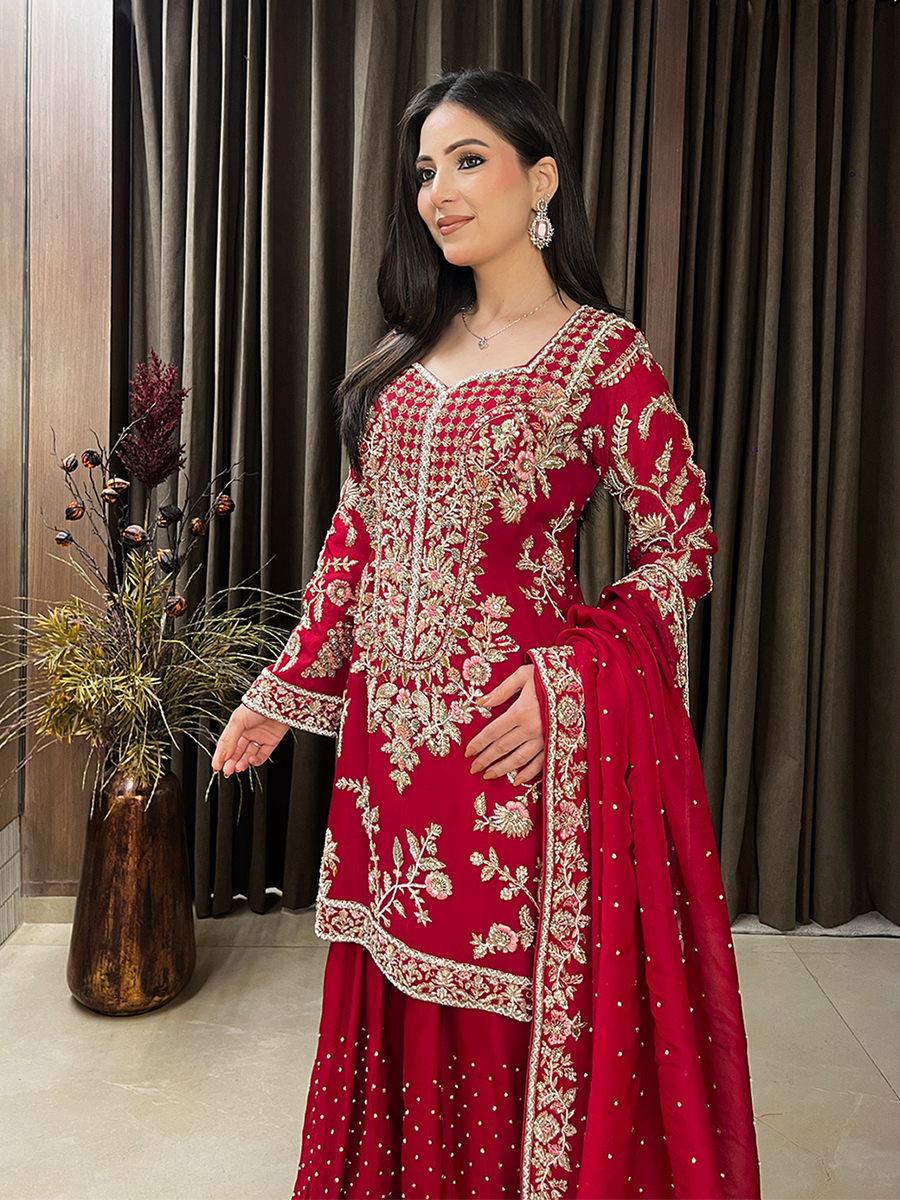 Red Embroidered Salwar Suit – Roop Kala
