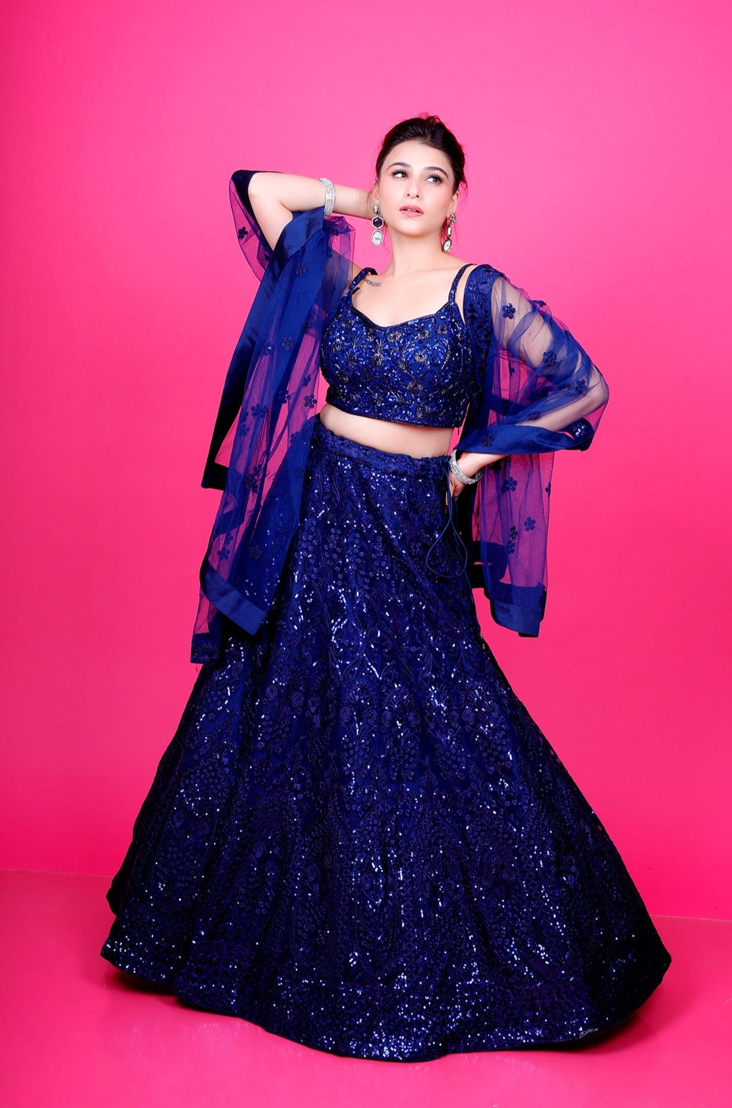 Royal Blue Lehenga Choli in sequin Fabric