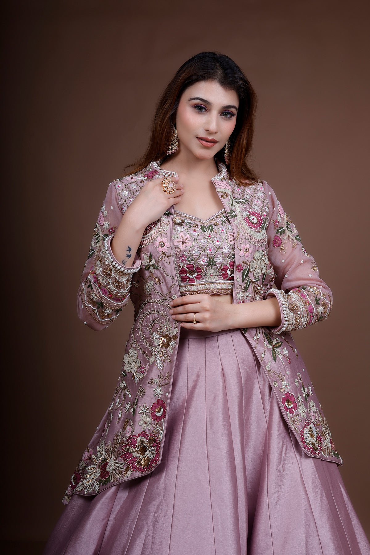 Lavender panelled sharara suit with Top and Jacket