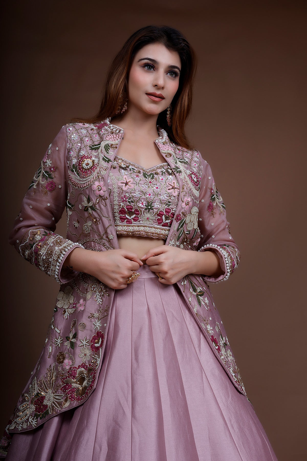 Lavender panelled sharara suit with Top and Jacket