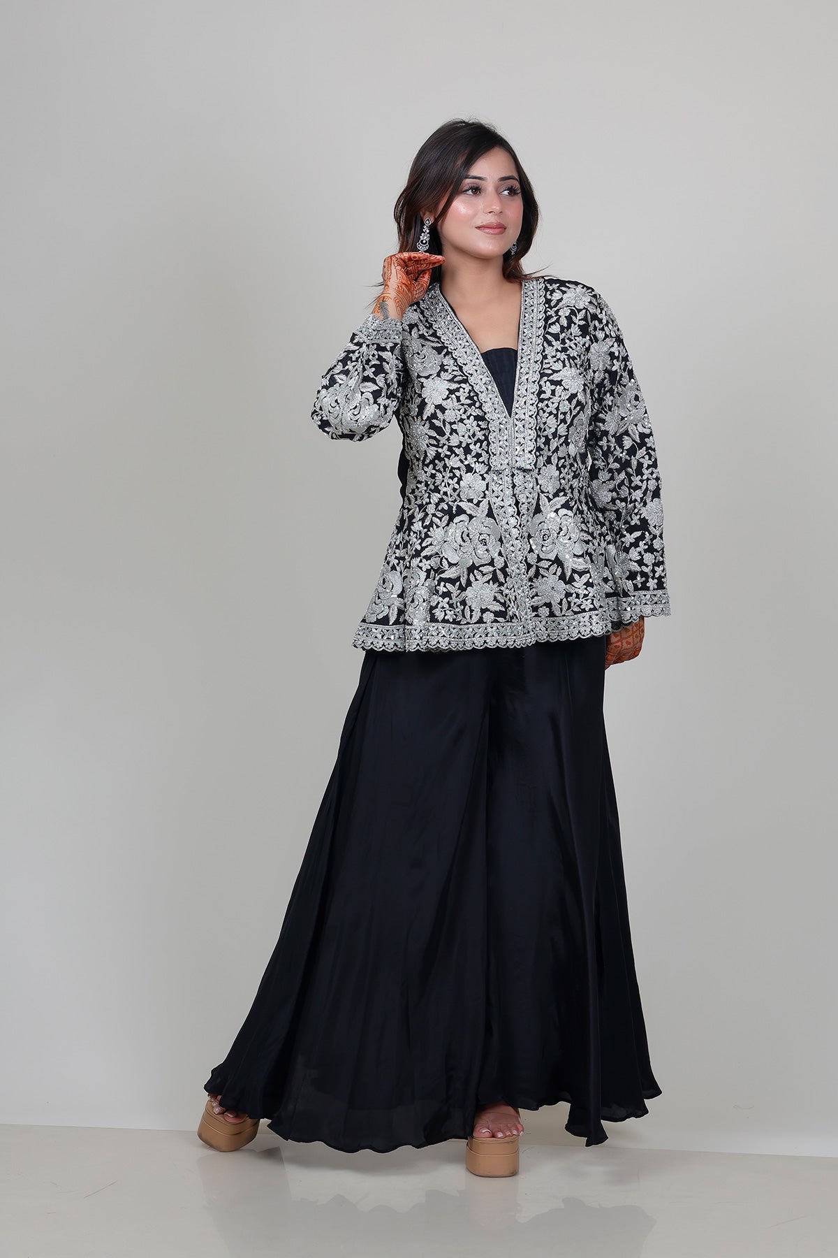 Black Sharara Suit with peplum Top