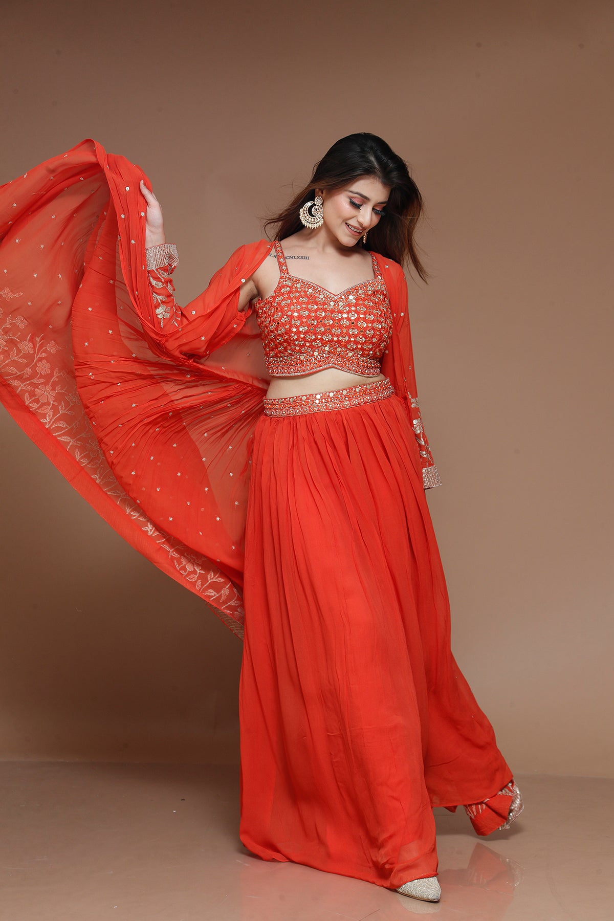 Orange Palazzo Suit with jacket in Georgette