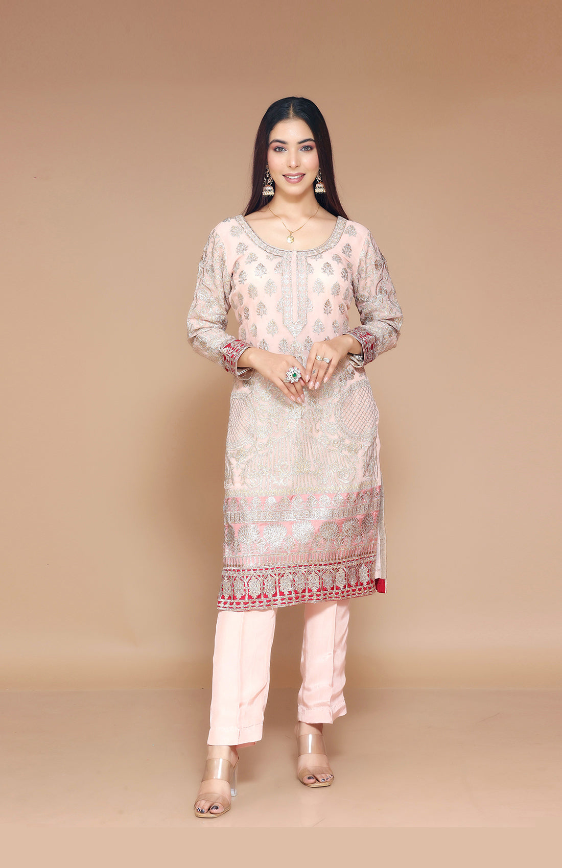 Peach Shirt with Pent in silk