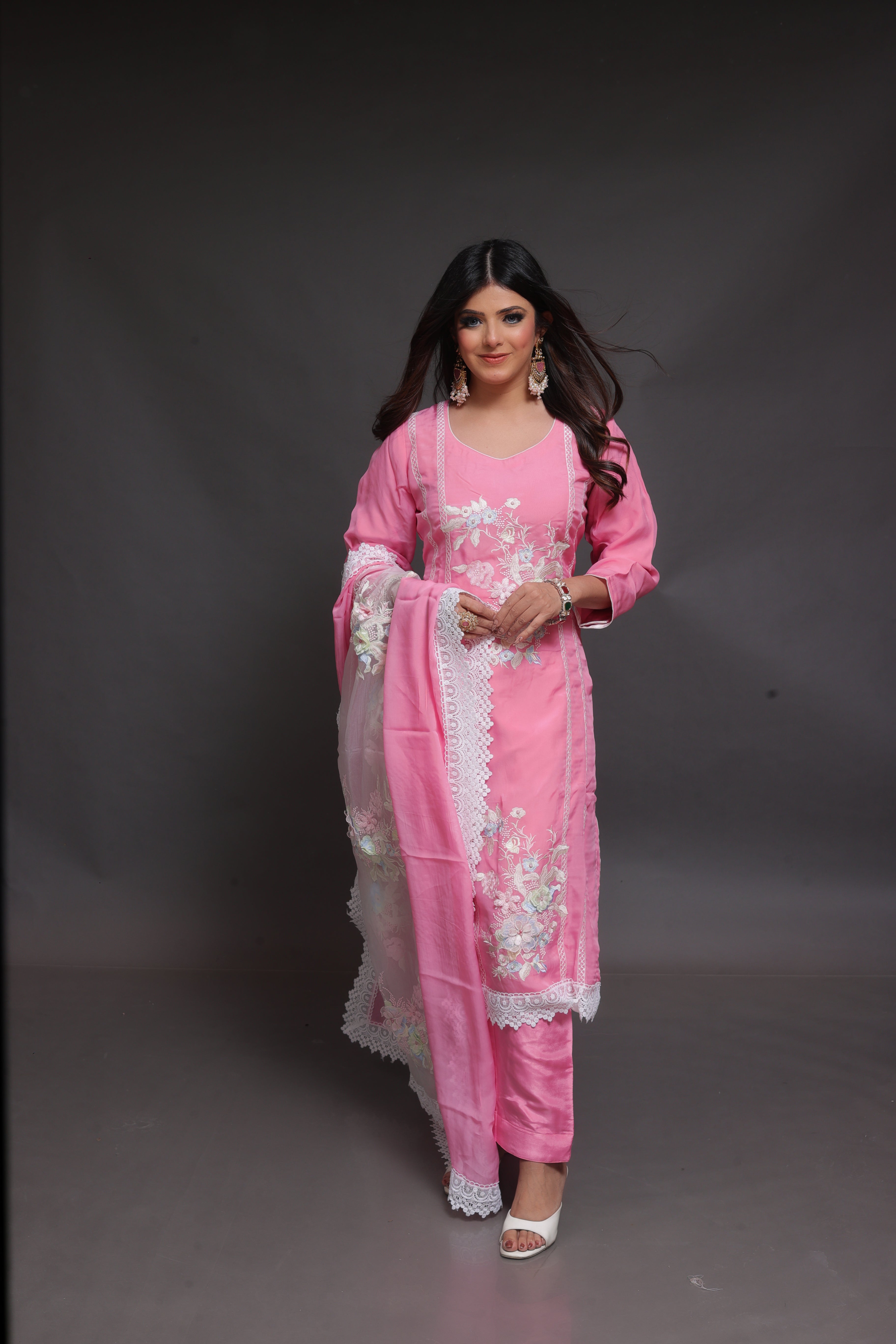Rose pink Readymade Suit in Cotton
