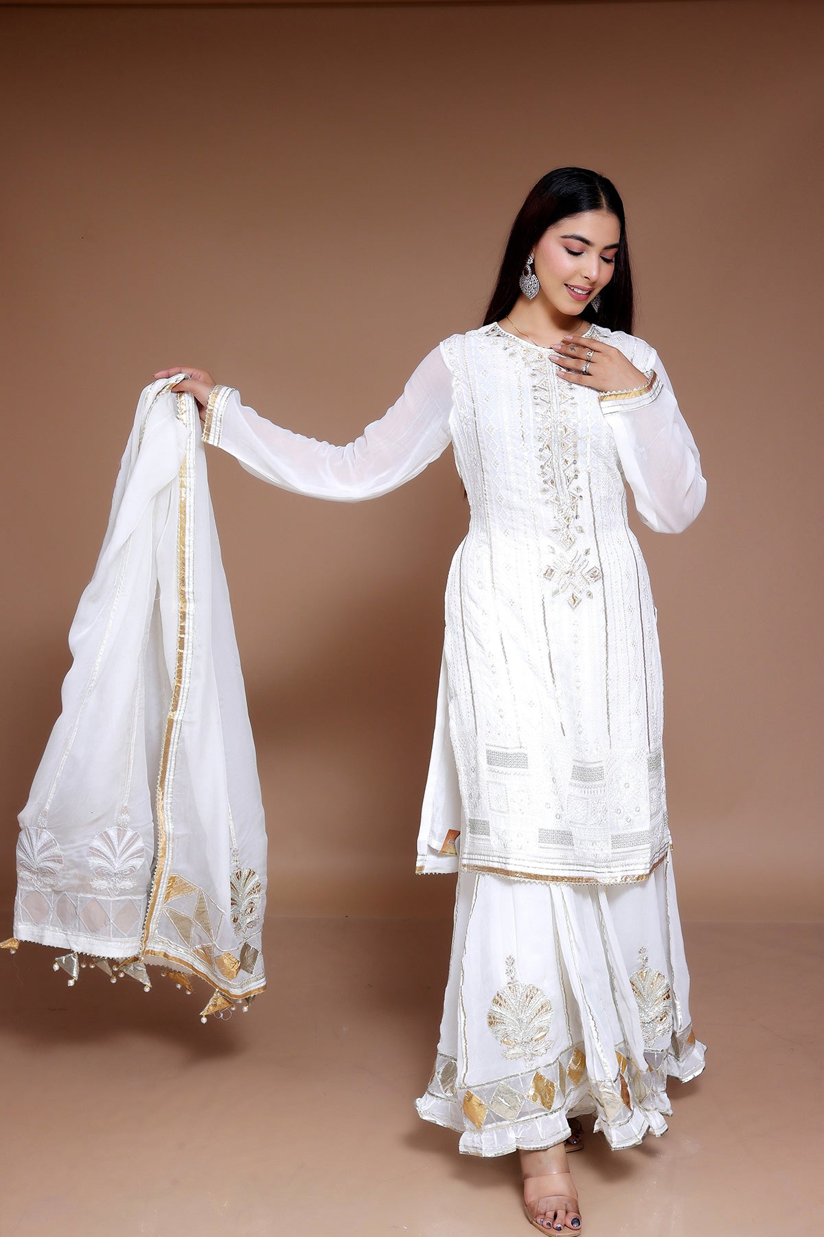 White Sharara suit in georgette