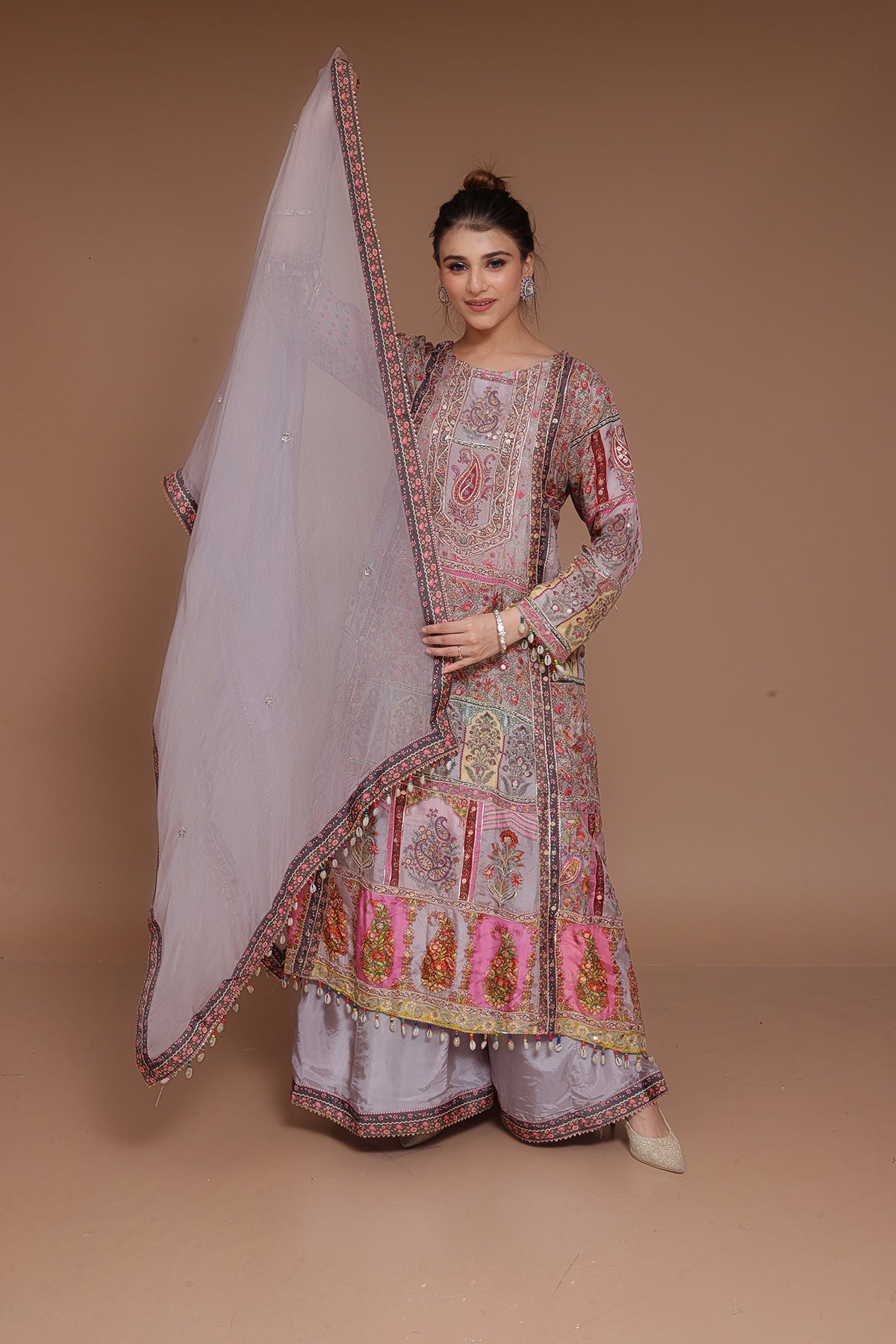 Dusky Onion digital printed Palazzo Suit in Crepe