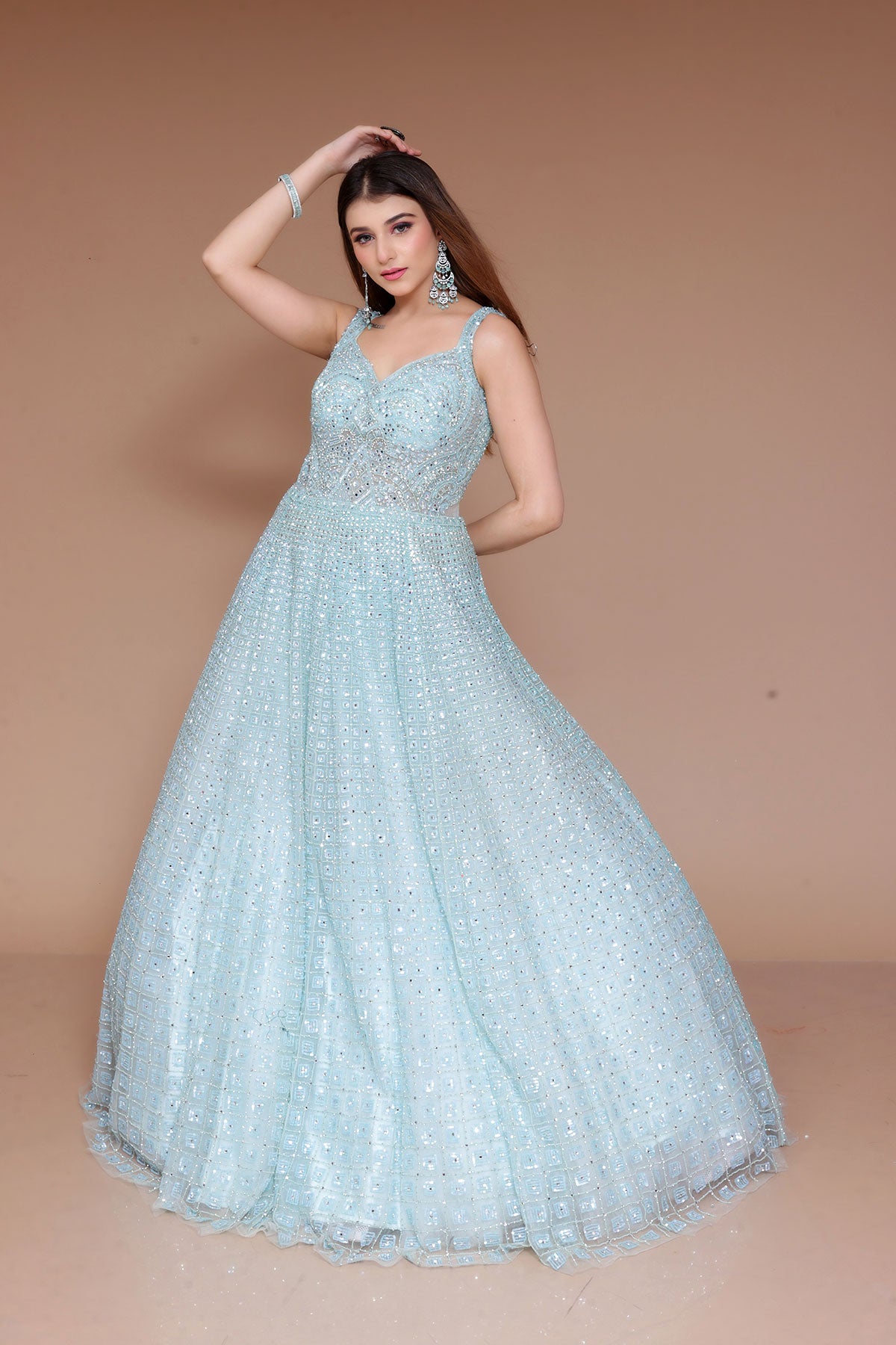 Ice Blue Elegant Gown in Net