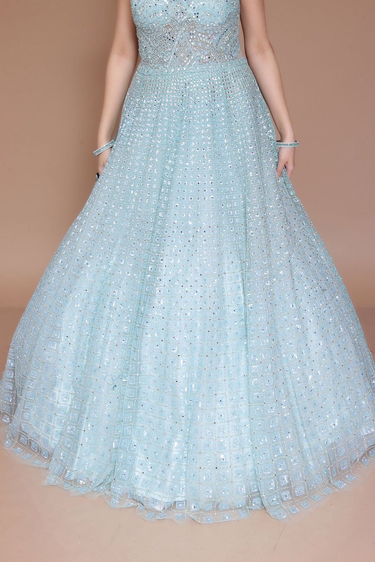 Ice Blue Elegant Gown in Net