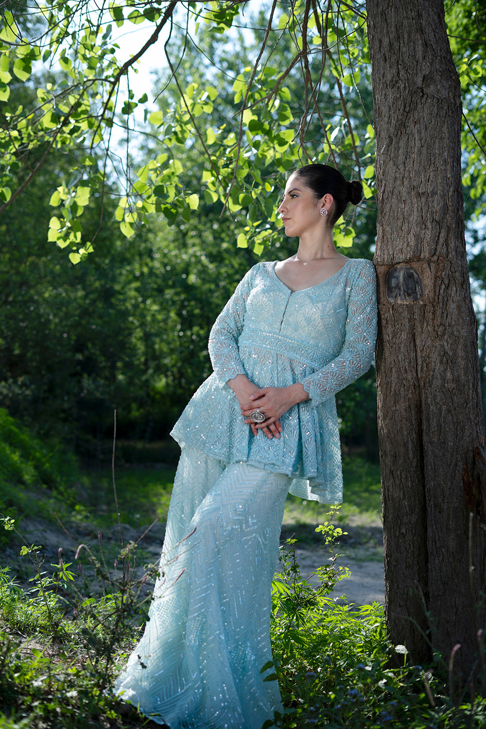 Ice Blue Sharara Suit embellished with hand embroidery