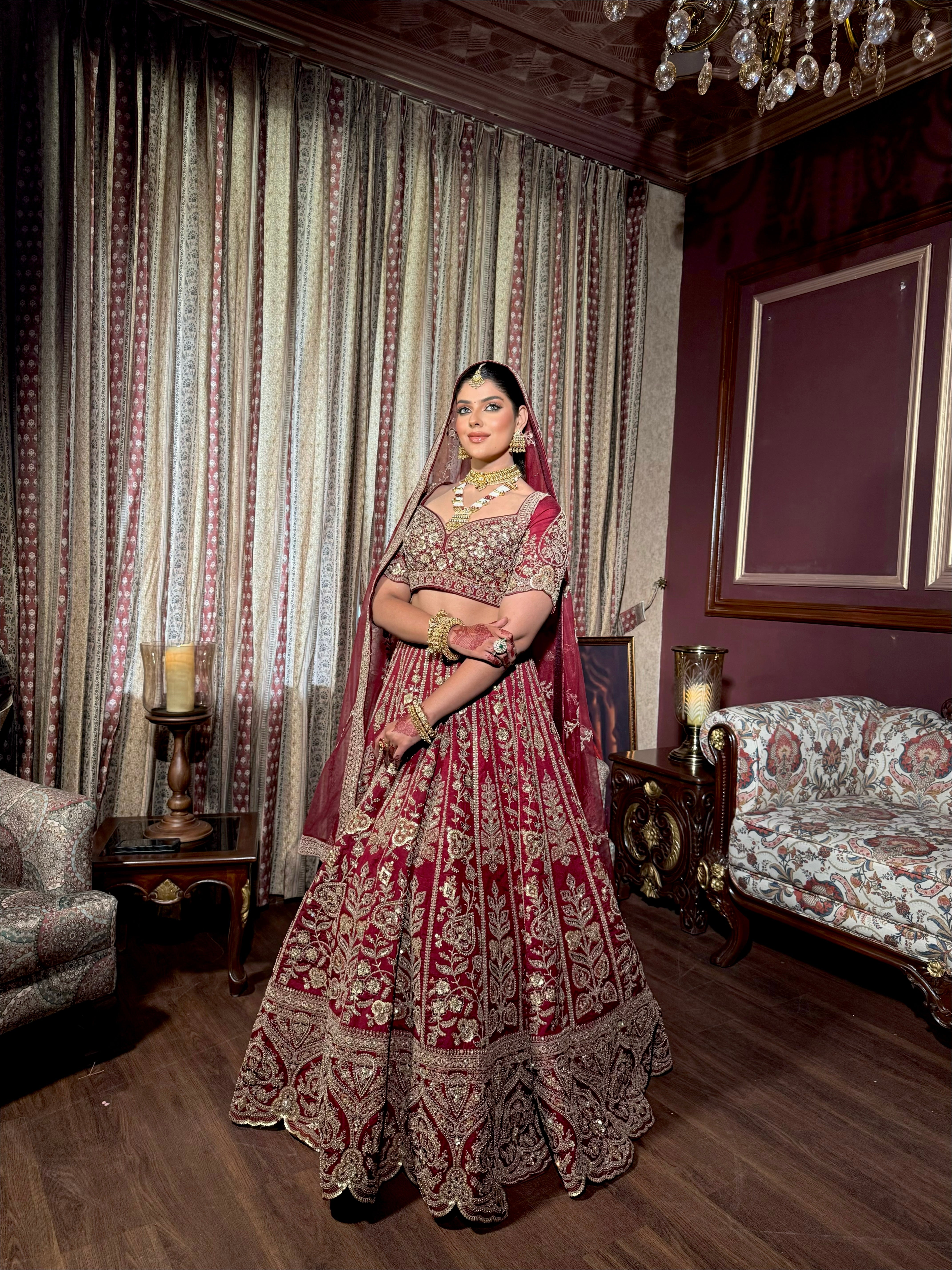 Royal Maroon Bridal Lehenga with Intricate Zardozi Embroidery