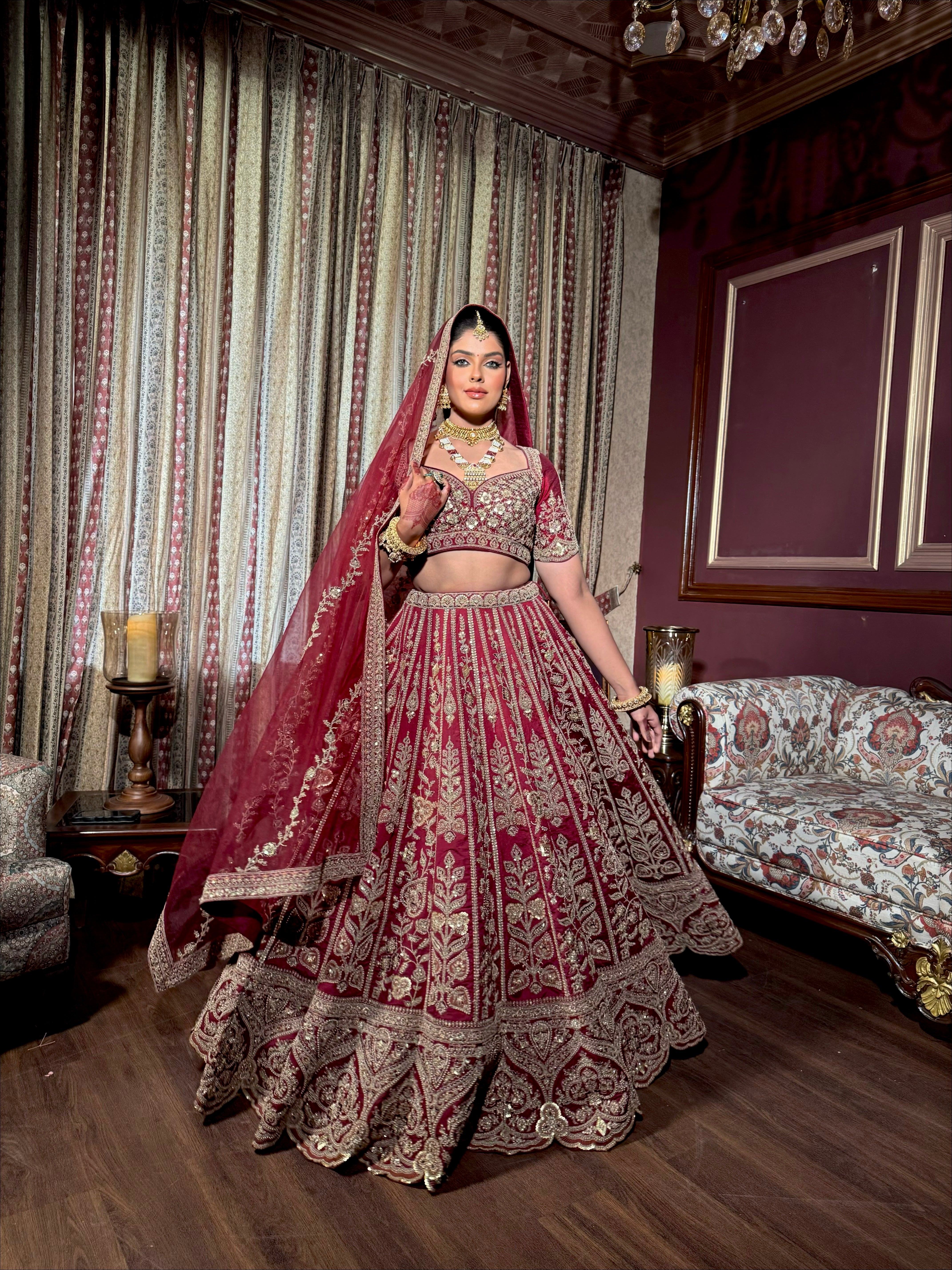 Royal Maroon Bridal Lehenga with Intricate Zardozi Embroidery