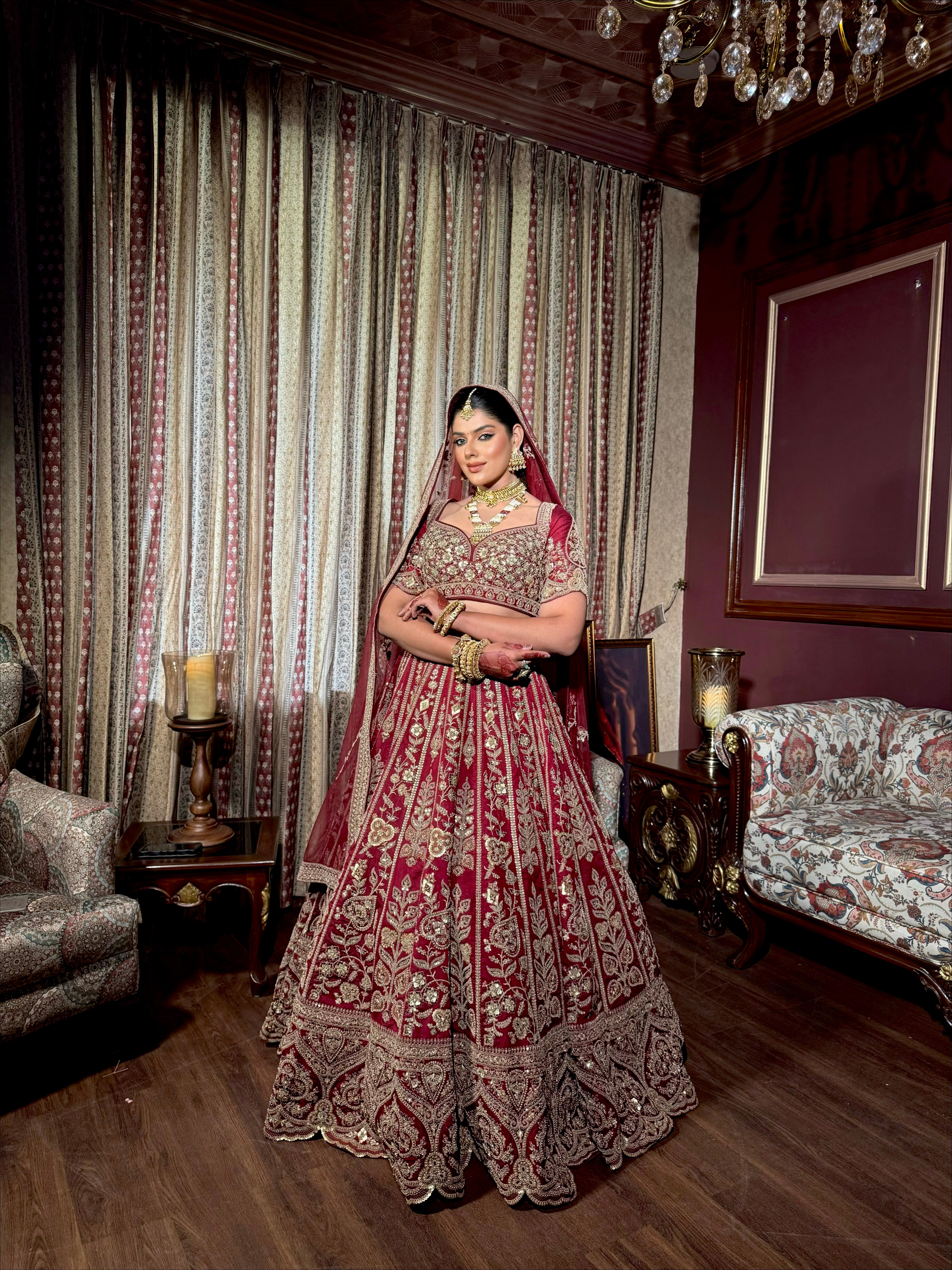 Royal Maroon Bridal Lehenga with Intricate Zardozi Embroidery